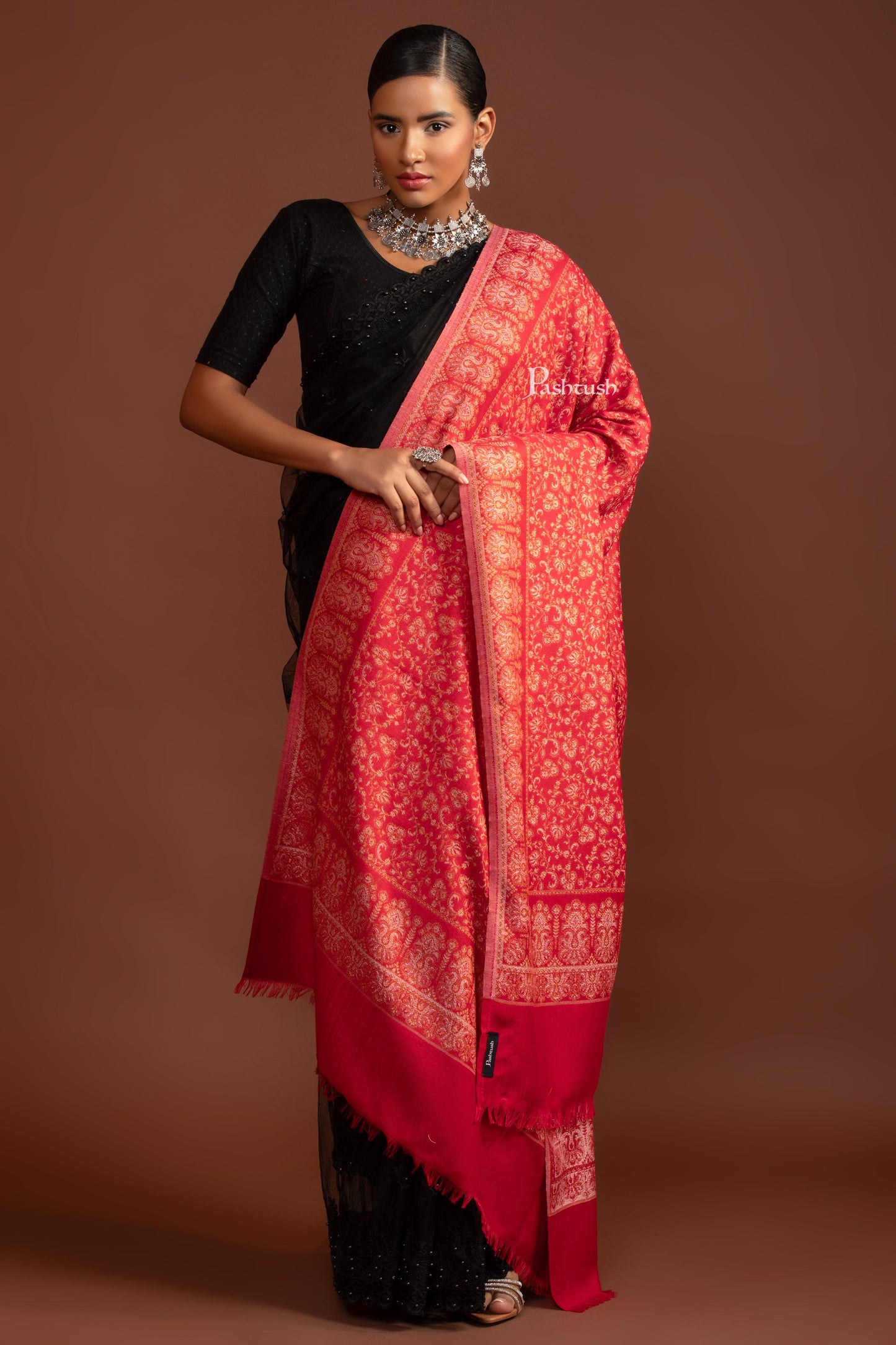 Pashtush India Womens Shawls Pashtush Womens Faux Pashmina Shawl, Ethnic Weave Design, Maroon