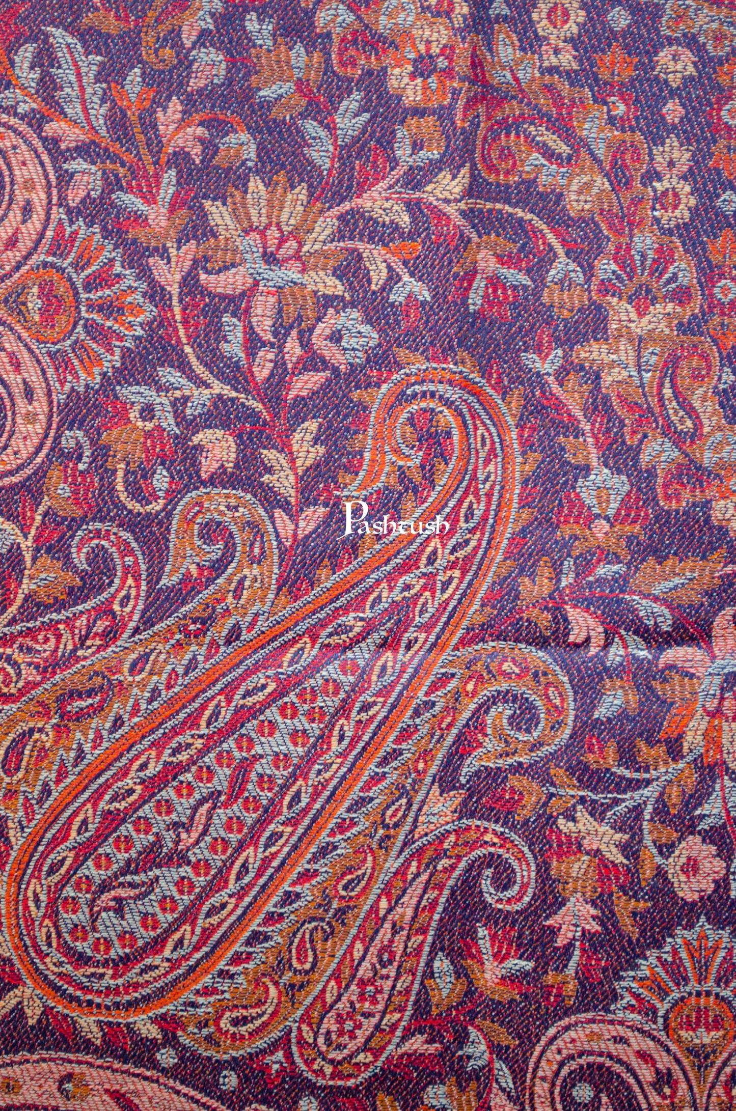 Pashtush India Womens Shawls Pashtush Womens Faux Pashmina Shawl, Ethnic Weave Design, Navy Blue