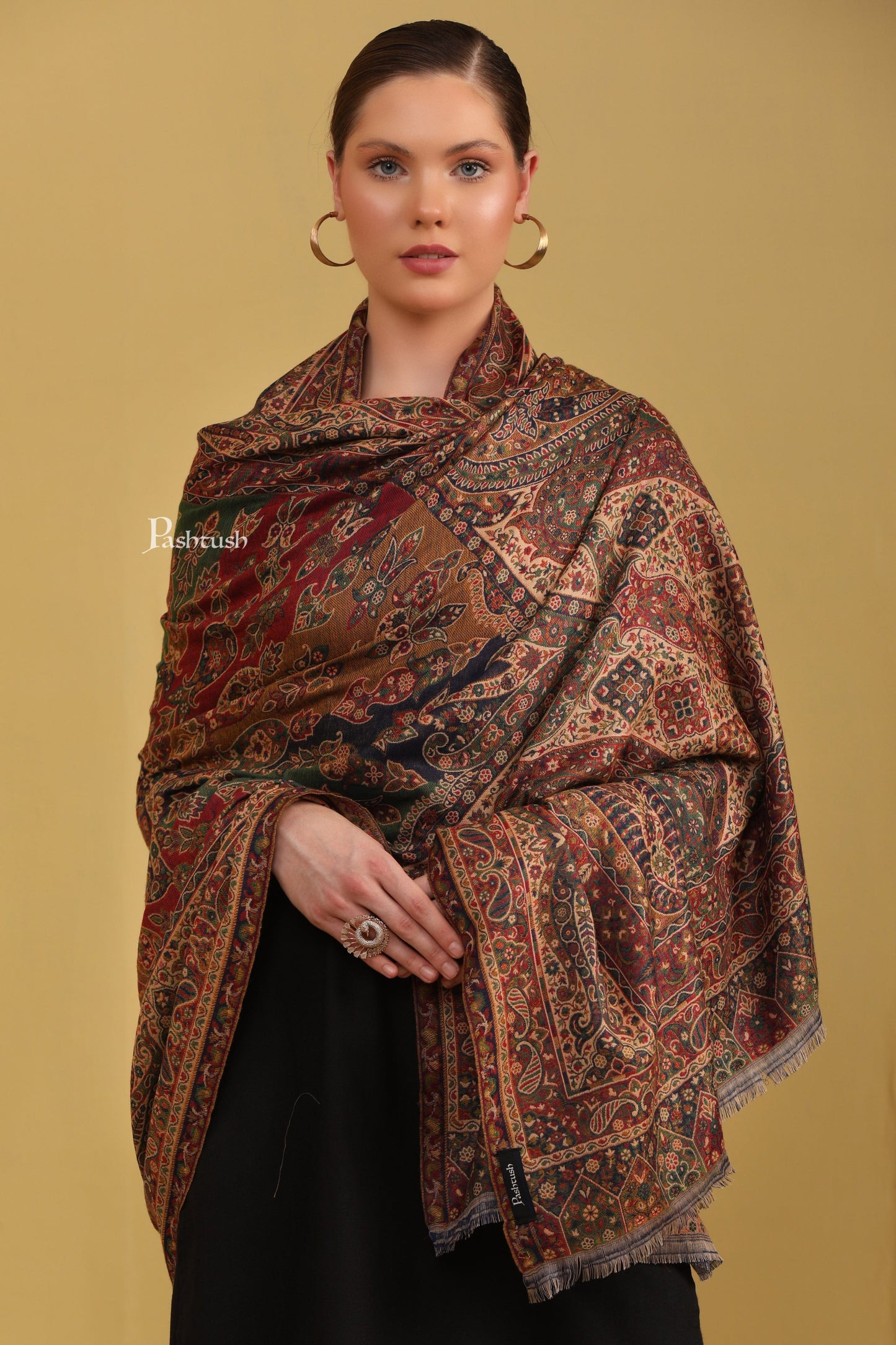 Pashtush India Womens Shawls Pashtush Womens Faux Pashmina Shawl, Ethnic Weave Pasiley Design, Multicolour