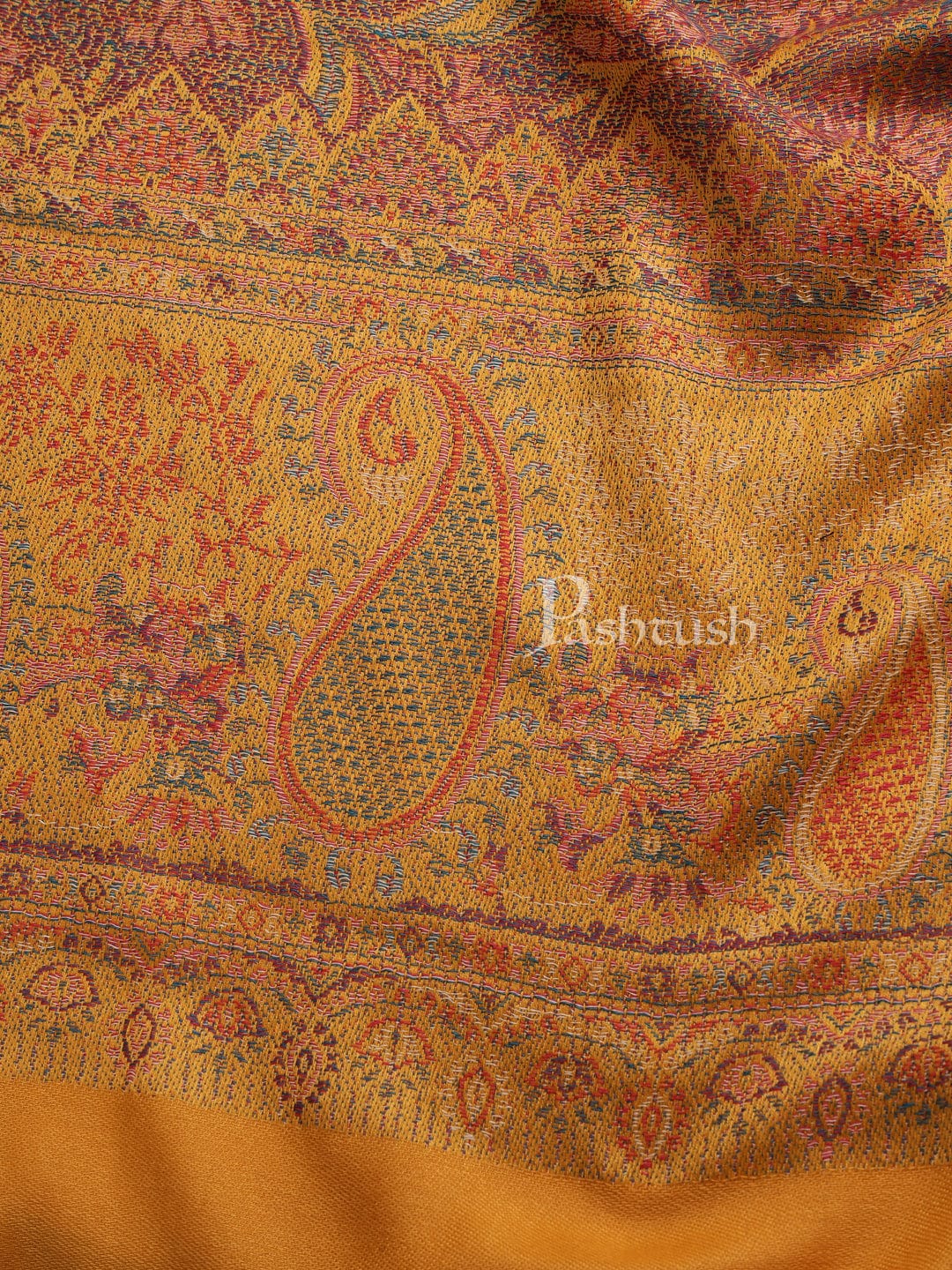 Pashtush India Womens Shawls Pashtush womens Faux Pashmina Shawl, jamawar design, Mustard