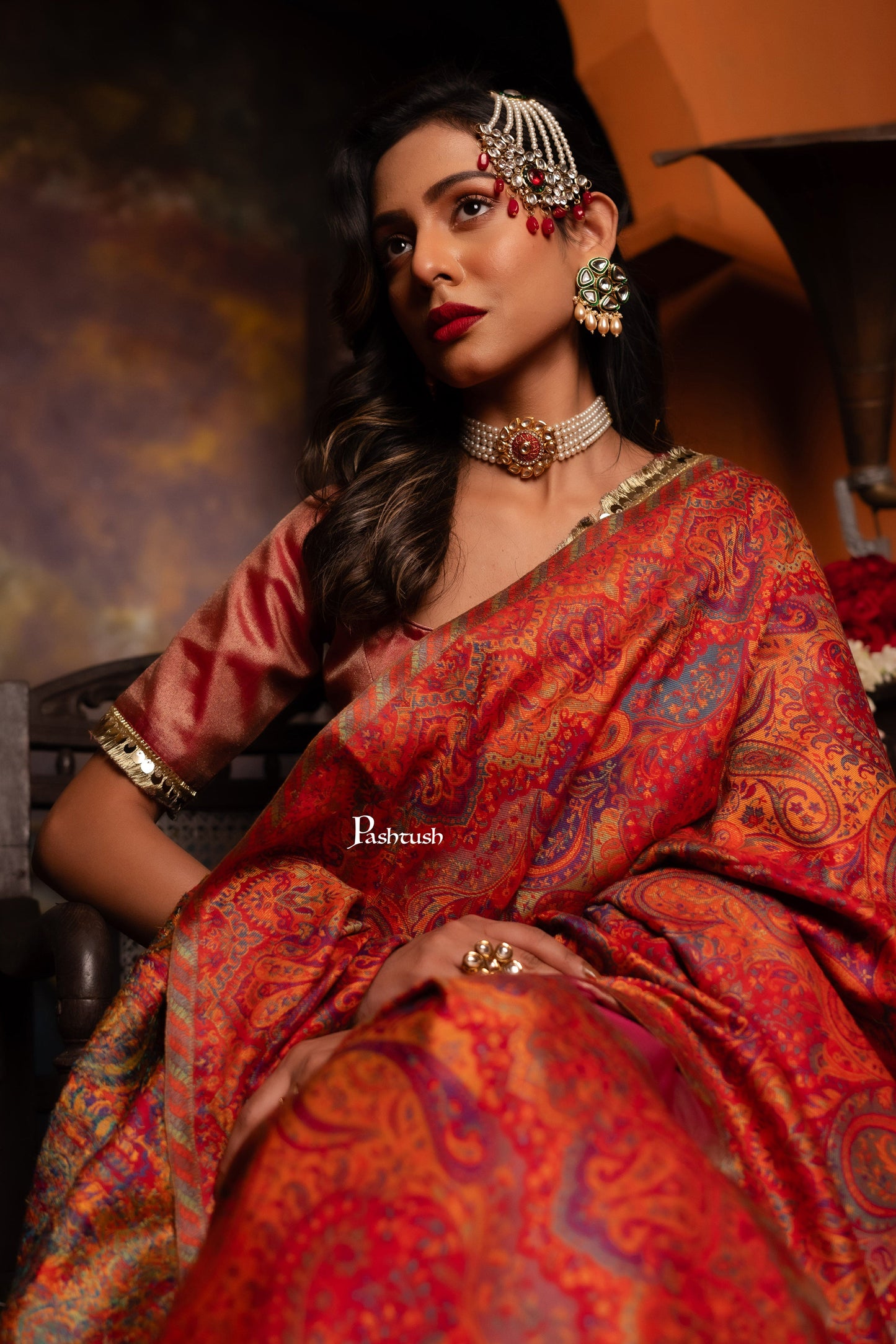 Pashtush India Womens Shawls Pashtush Womens Faux Pashmina Shawl, Pailsey Weave Design, Red