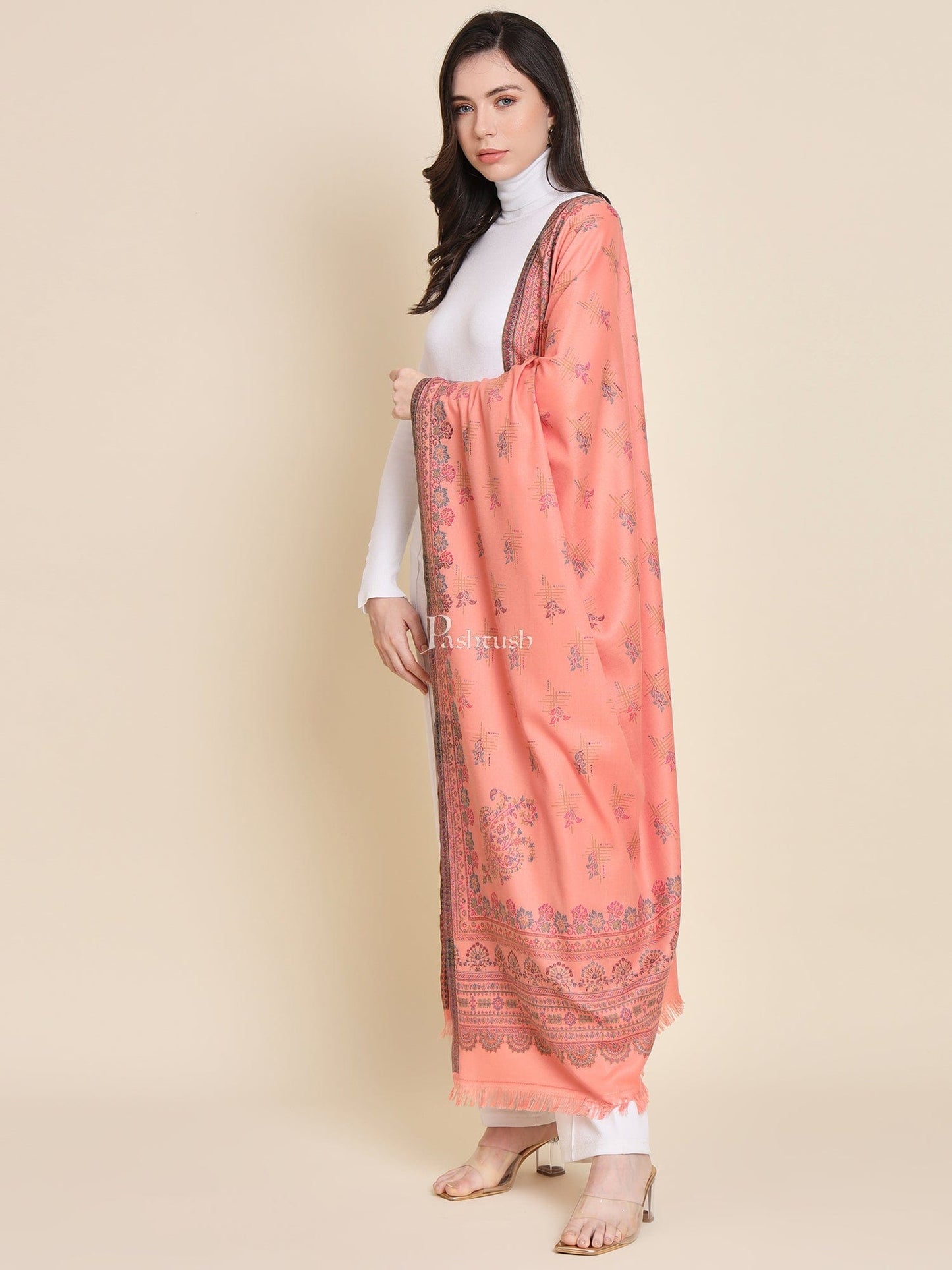 Pashtush India Womens Shawls Pashtush Womens Faux Pashmina Shawl, Paisley Ethnic Woven Design, Peach