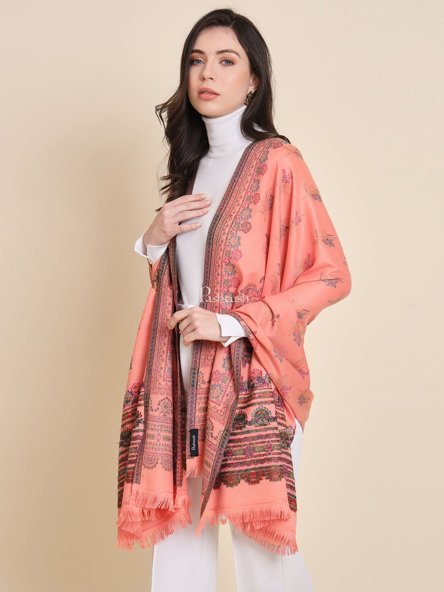 Pashtush India Womens Shawls Pashtush Womens Faux Pashmina Shawl, Paisley Ethnic Woven Design, Peach