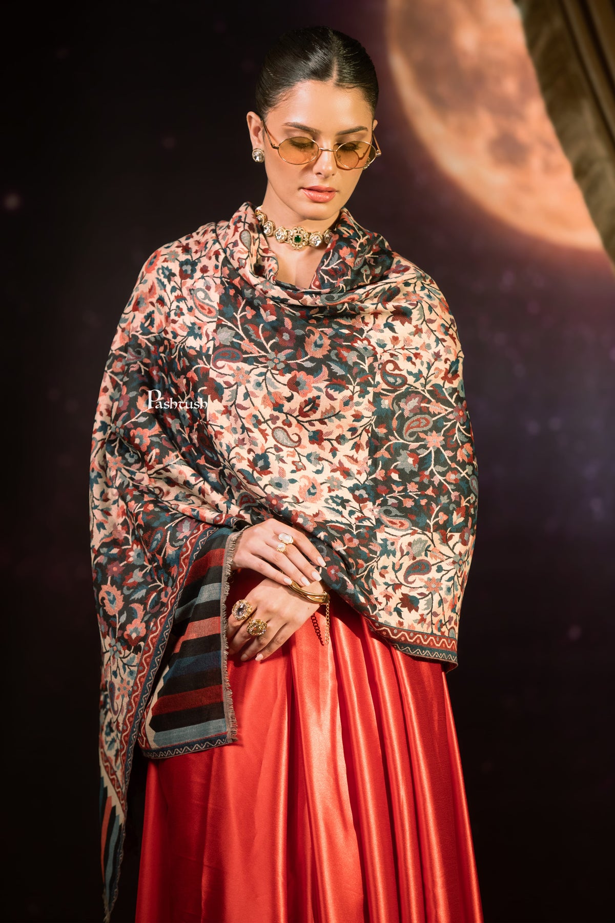 Pashtush India Womens Shawls Pashtush Womens Faux Pashmina Shawl, Paisley Weave Design, Multicolour
