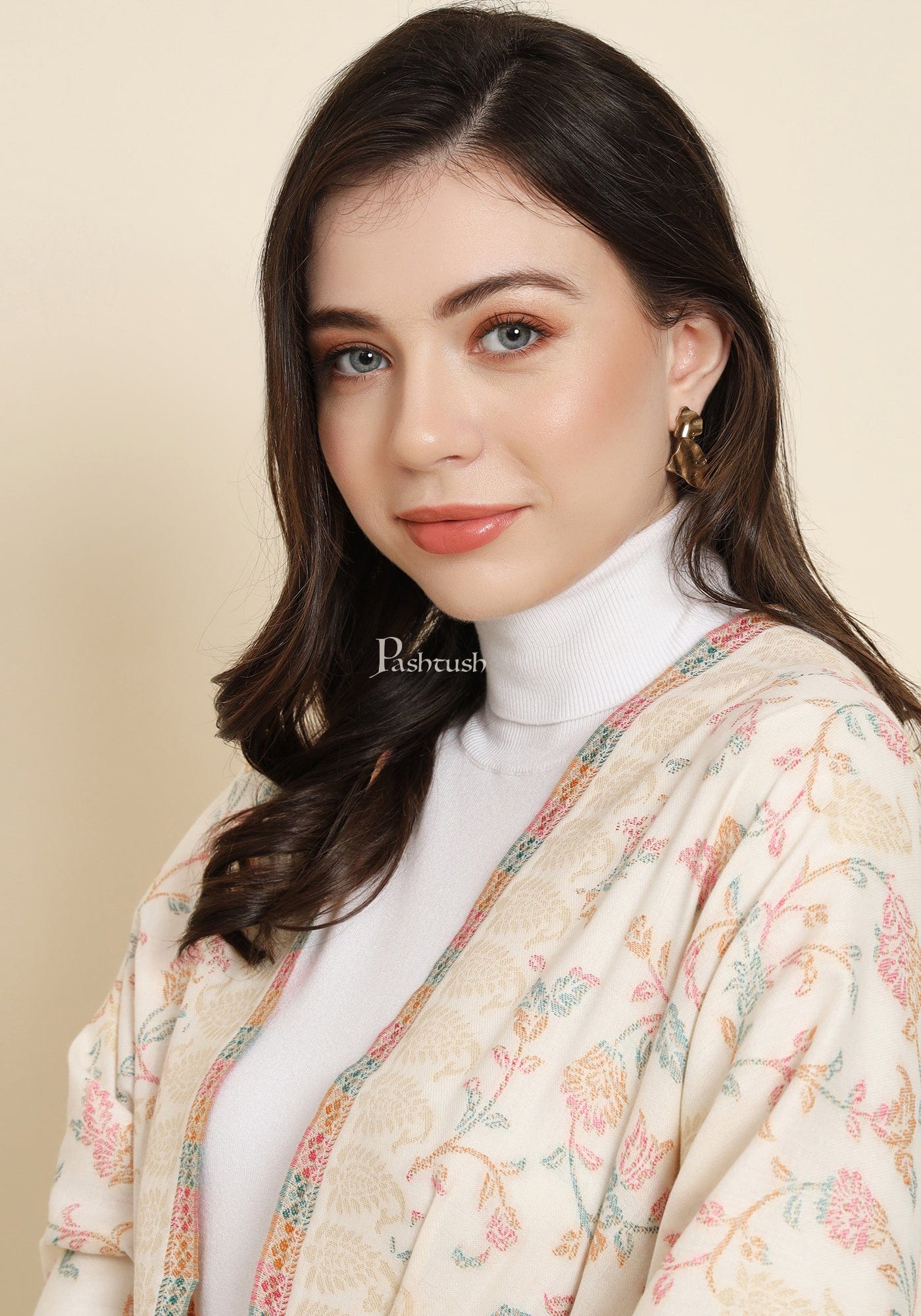 Pashtush India Womens Shawls Pashtush Womens Faux Pashmina Shawl, Paisley Weave With Zari Design, Ivory