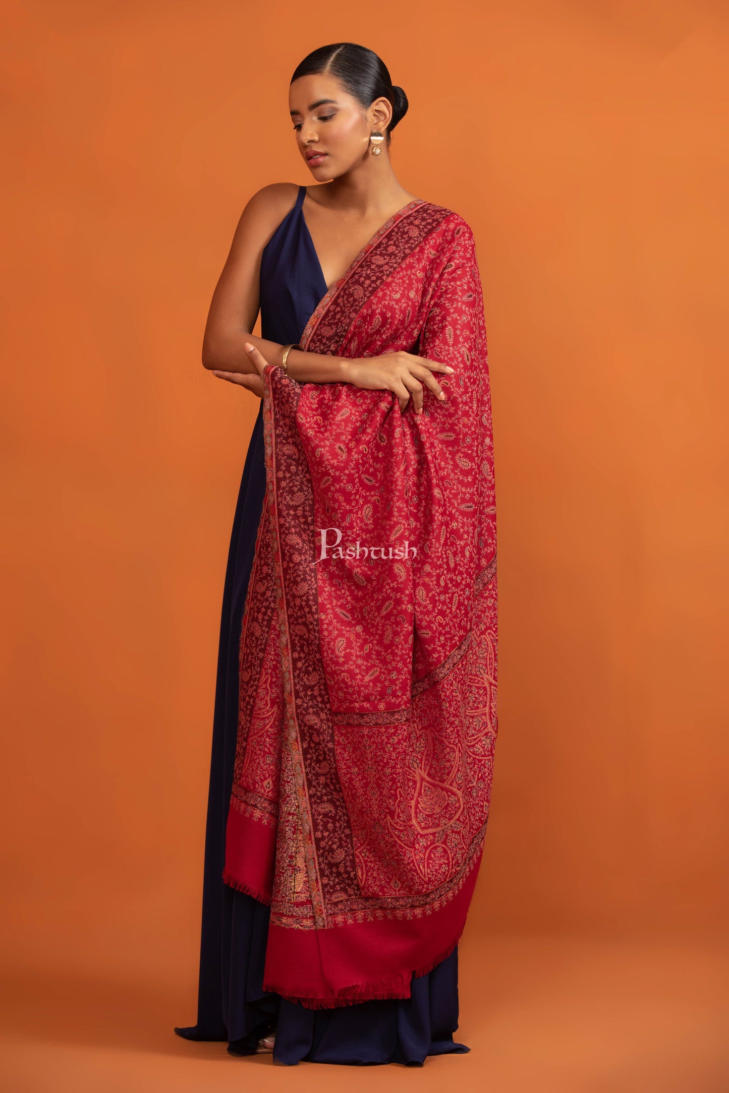 Pashtush India womens scarf and Stoles Pashtush Womens Faux Pashmina Shawl, With Zari Design, Maroon