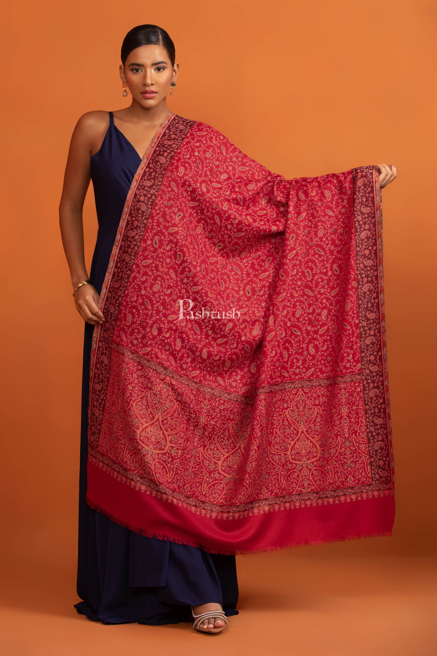 Pashtush India womens scarf and Stoles Pashtush Womens Faux Pashmina Shawl, With Zari Design, Maroon