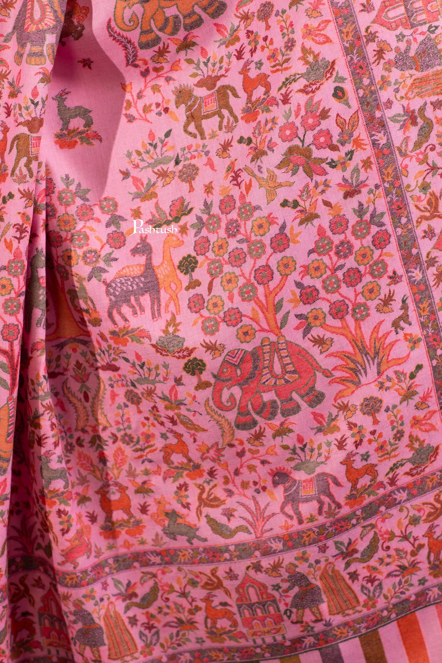 Pashtush India Womens Shawls Pashtush Womens Faux Pashmina Shawl, Woven Bagh Design, Light Pink