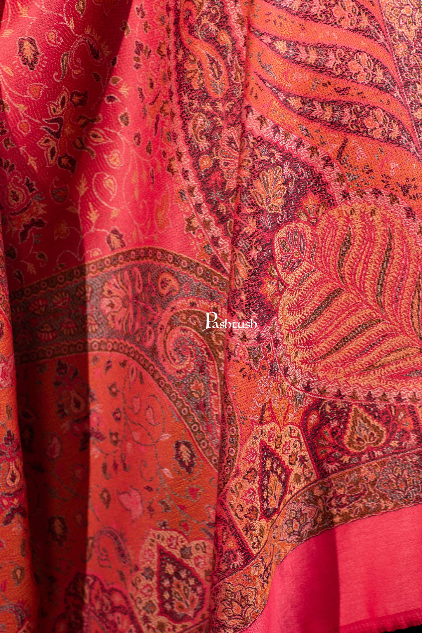 Pashtush India womens scarf and Stoles Pashtush Womens Faux Pashmina Shawl, Woven Jamawar Design, Neon Pink