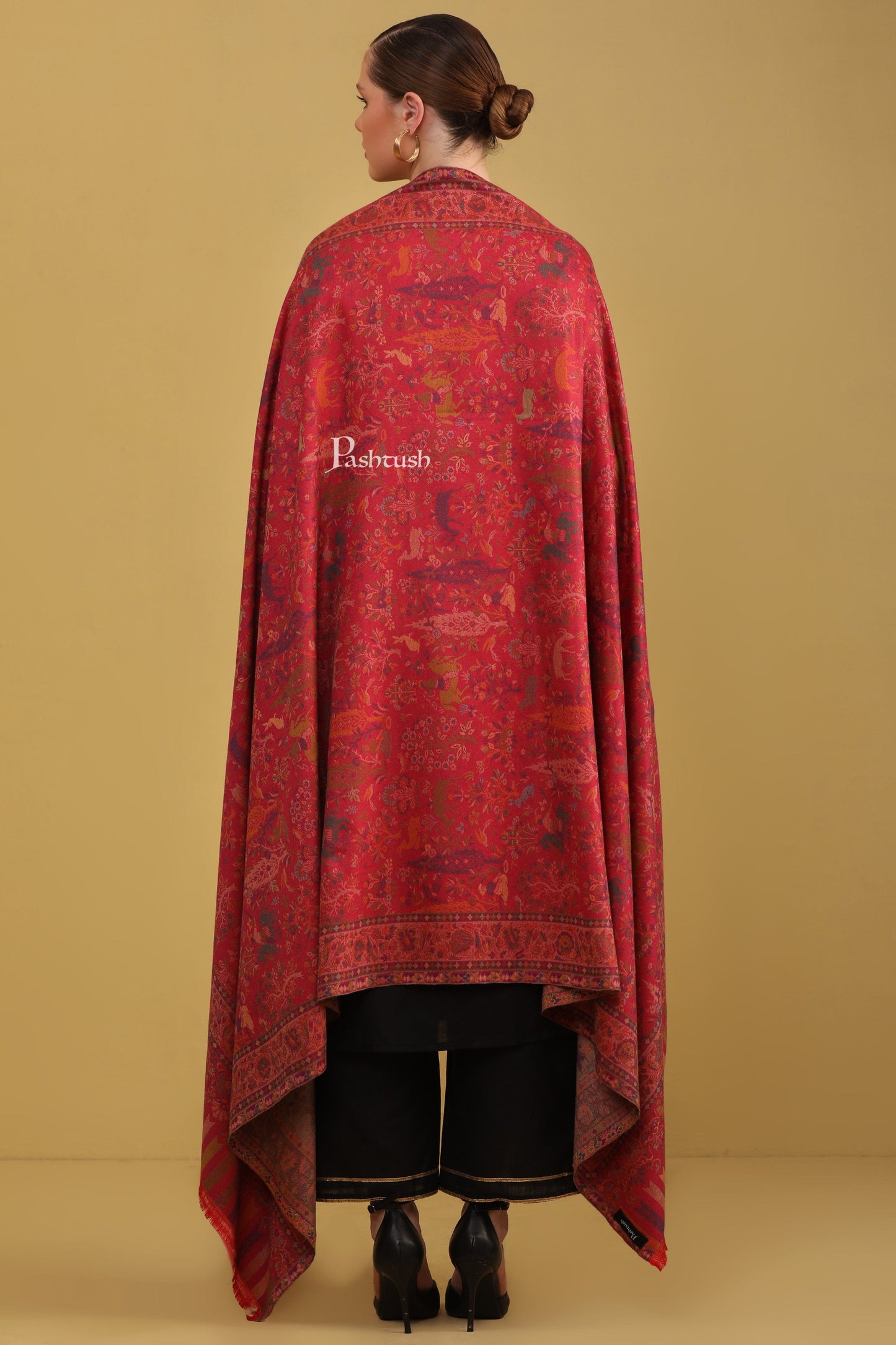 Pashtush India Womens Shawls Pashtush Womens Faux Pashmina Shawl, Woven Paradise, Crimson