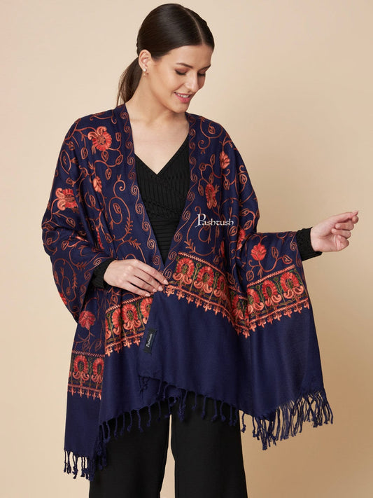 Pashtush India Womens Stoles and Scarves Scarf Pashtush Womens Faux Pashmina Stole, Aari Embroidery Design, Blue
