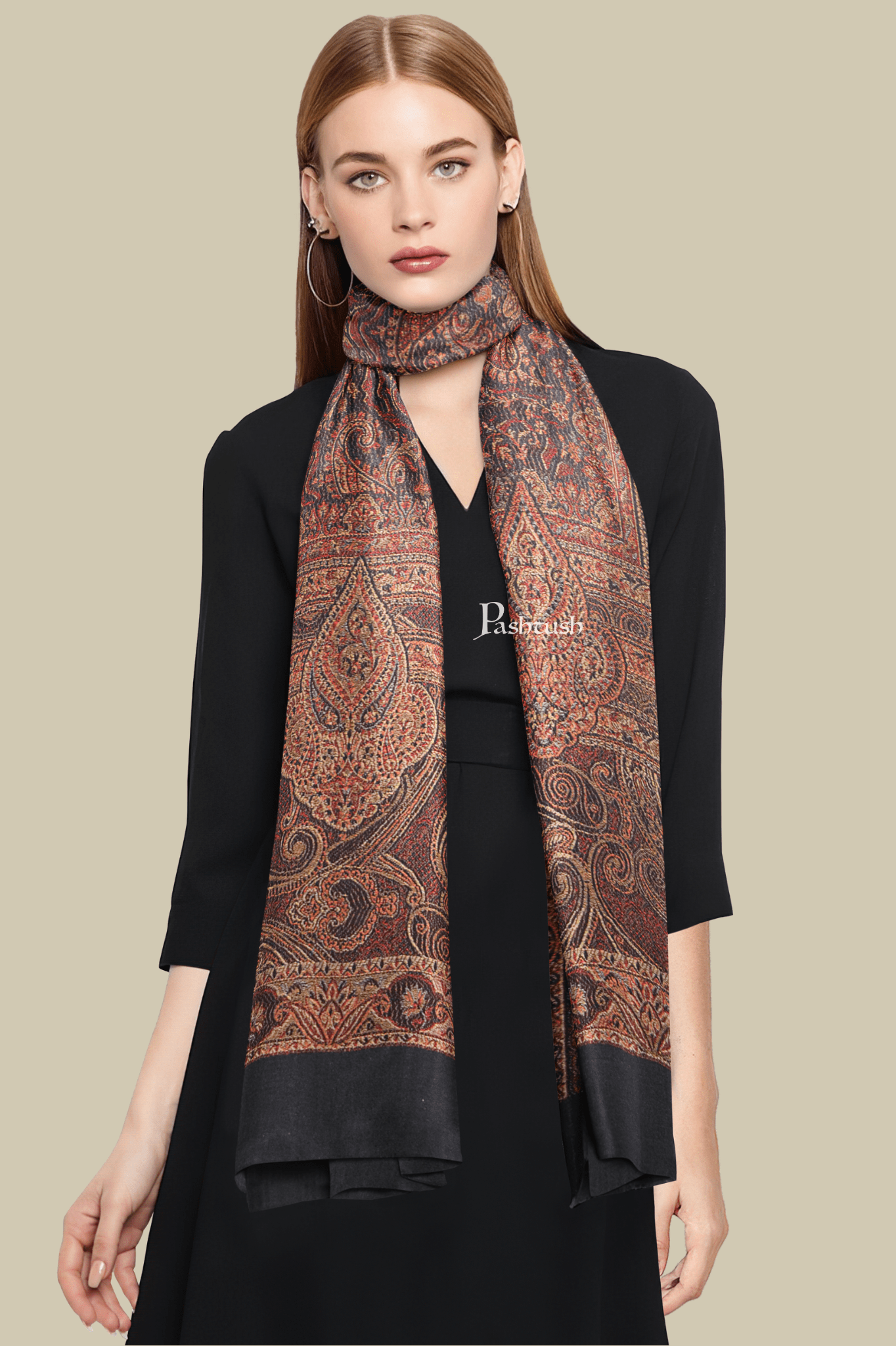 Pashtush India Womens Stoles and Scarves Scarf Pashtush Womens Faux Pashmina Stole, Design, Black