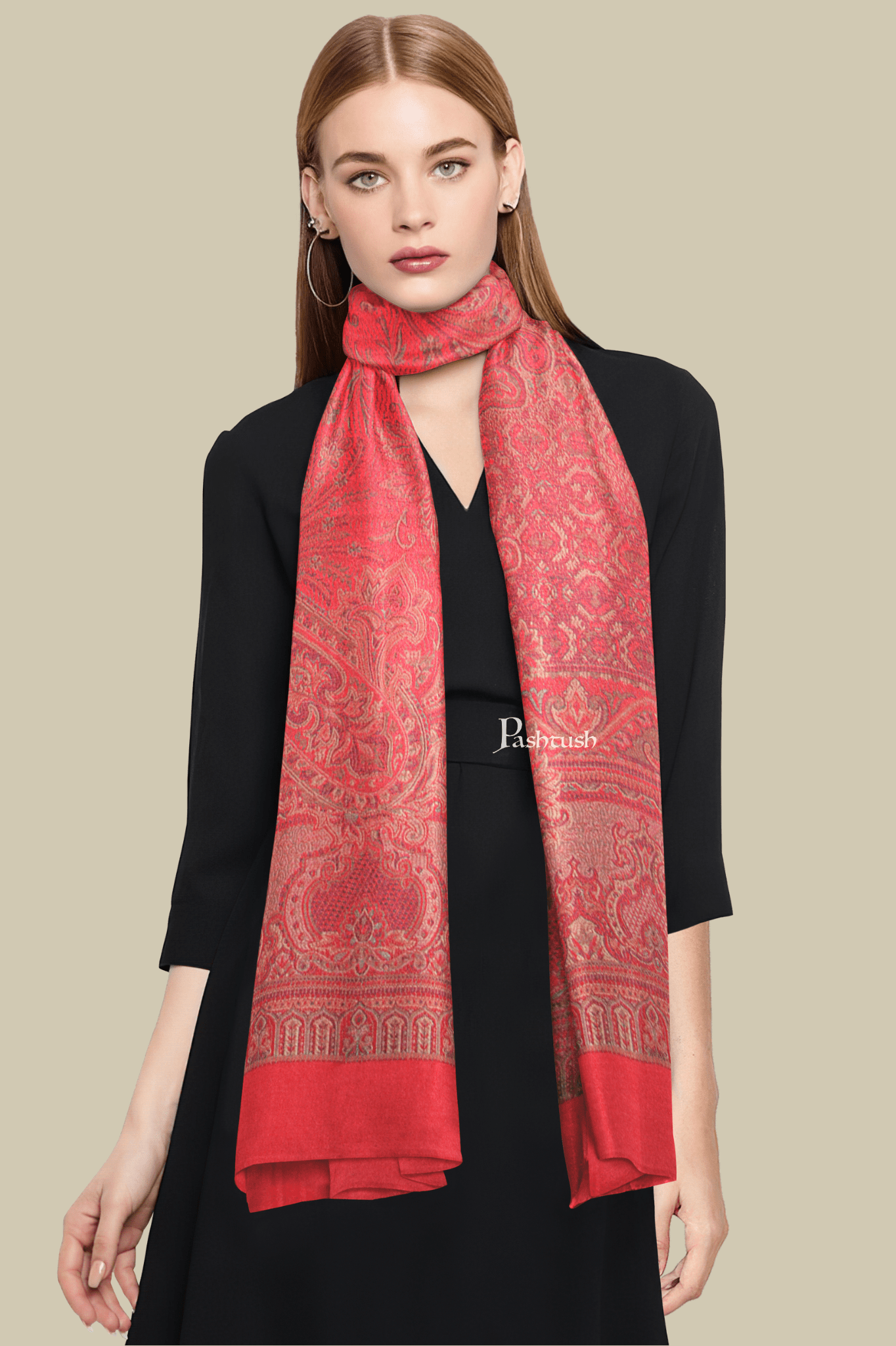 Pashtush India Womens Stoles and Scarves Scarf Pashtush Womens Faux Pashmina Stole, Design, Maroon