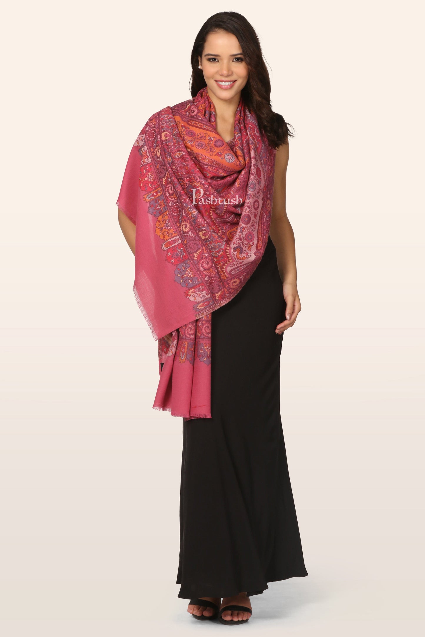 Pashtush India womens scarf and Stoles Pashtush Womens Faux Pashmina Stole, Ethnic Weave Design, Bright Pink