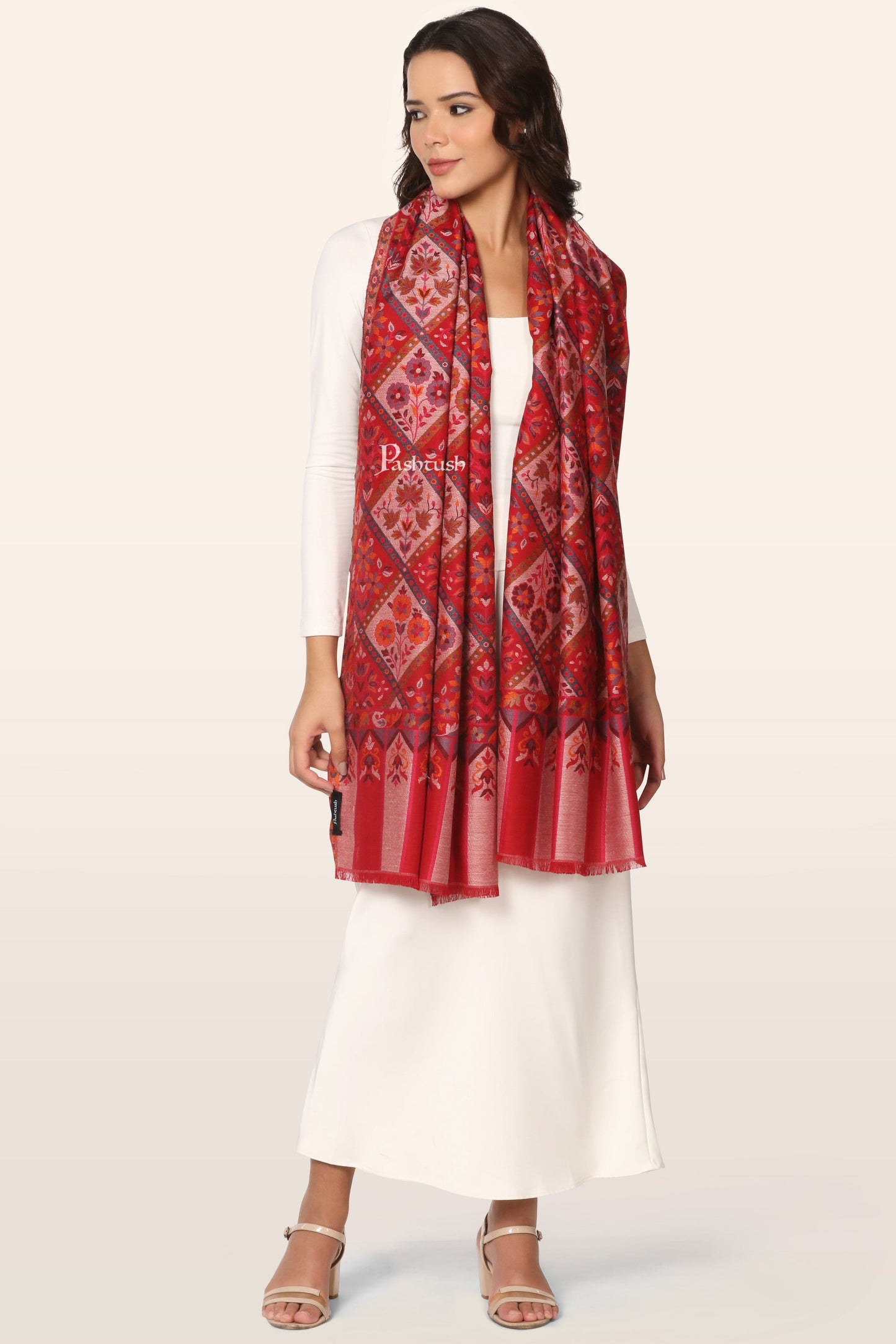 Pashtush India Womens Stoles and Scarves Scarf Pashtush Womens Faux Pashmina Stole, Ethnic Weave Design, Maroon