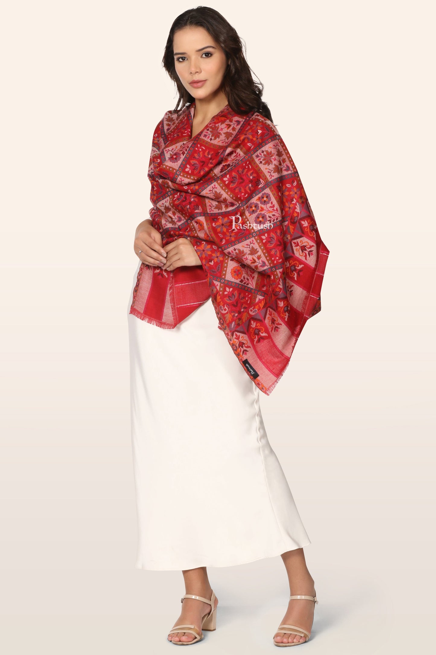 Pashtush India Womens Stoles and Scarves Scarf Pashtush Womens Faux Pashmina Stole, Ethnic Weave Design, Maroon
