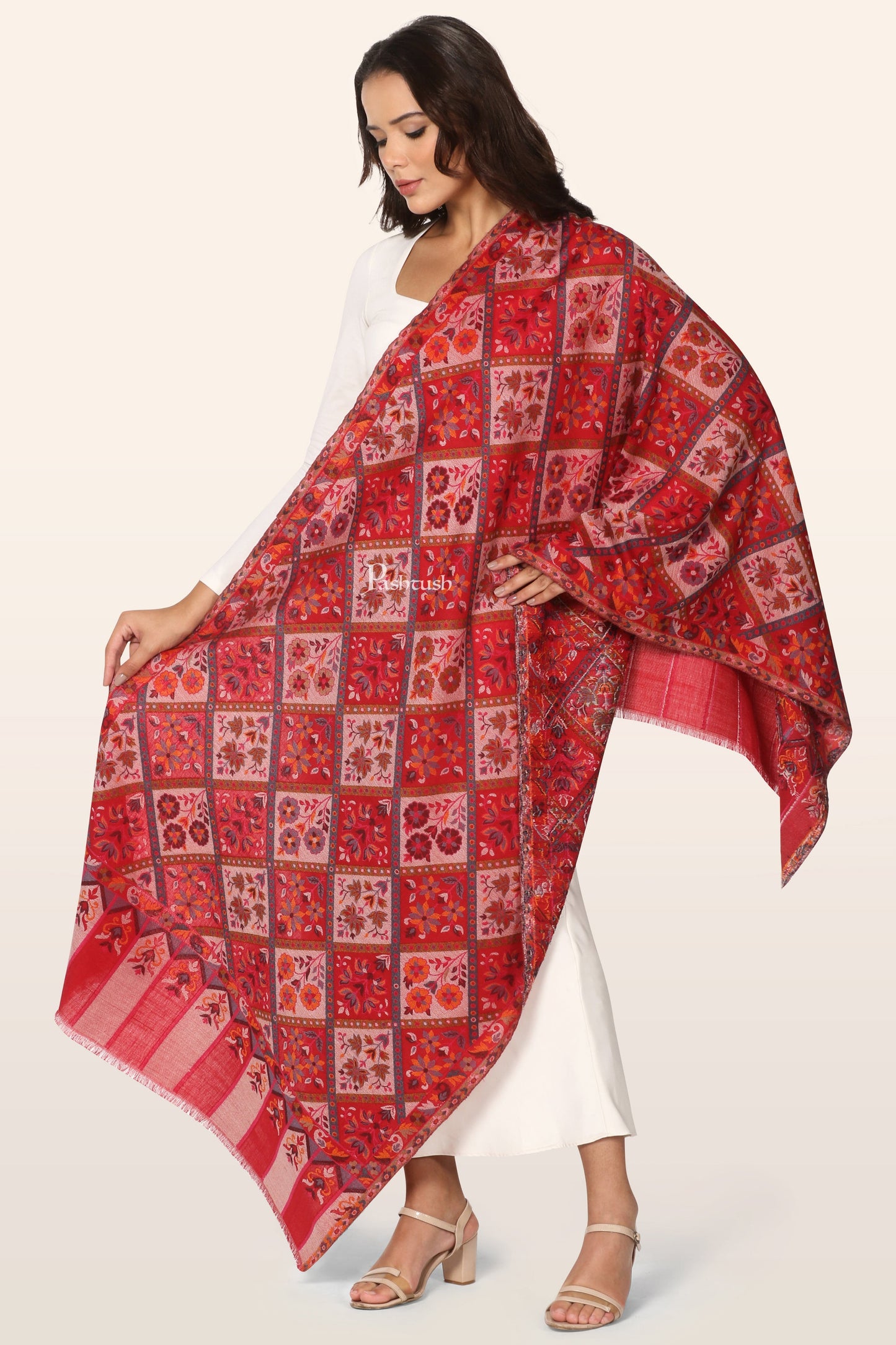 Pashtush India Womens Stoles and Scarves Scarf Pashtush Womens Faux Pashmina Stole, Ethnic Weave Design, Maroon