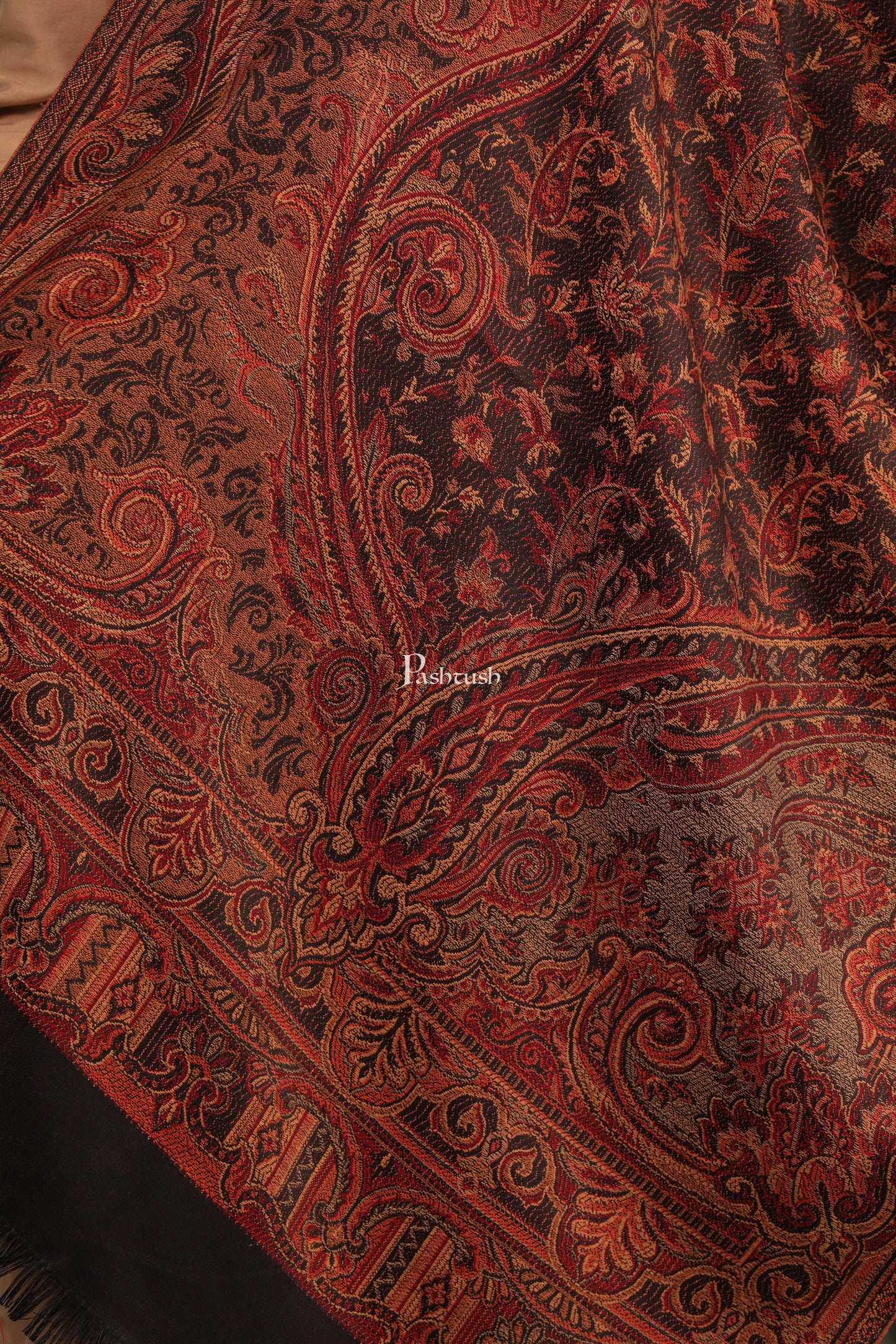 Pashtush India Womens Stoles and Scarves Scarf Pashtush Womens Faux Pashmina Stole, Paisley Design, Black