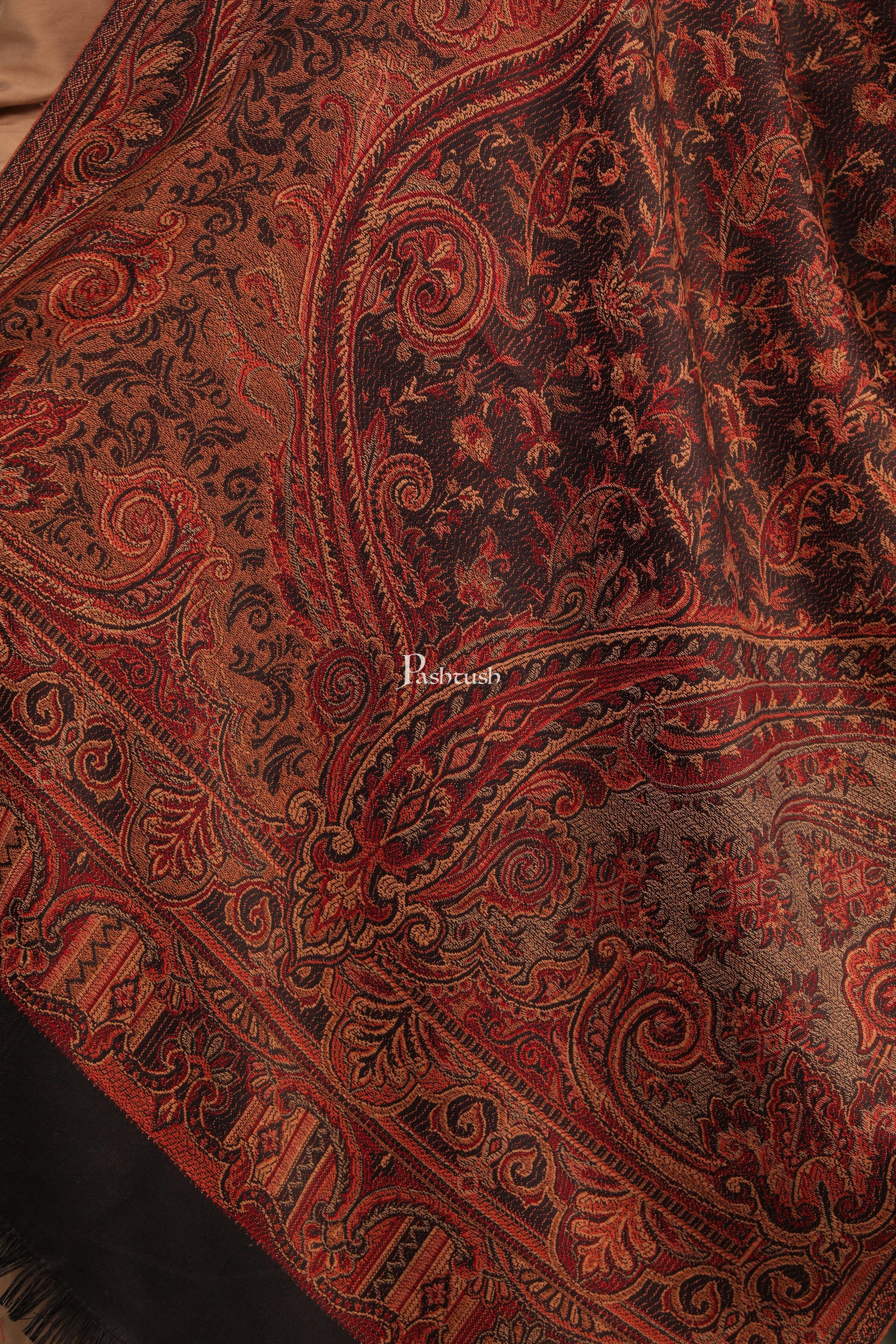 Pashtush India Womens Stoles and Scarves Scarf Pashtush Womens Faux Pashmina Stole, Paisley Design, Black