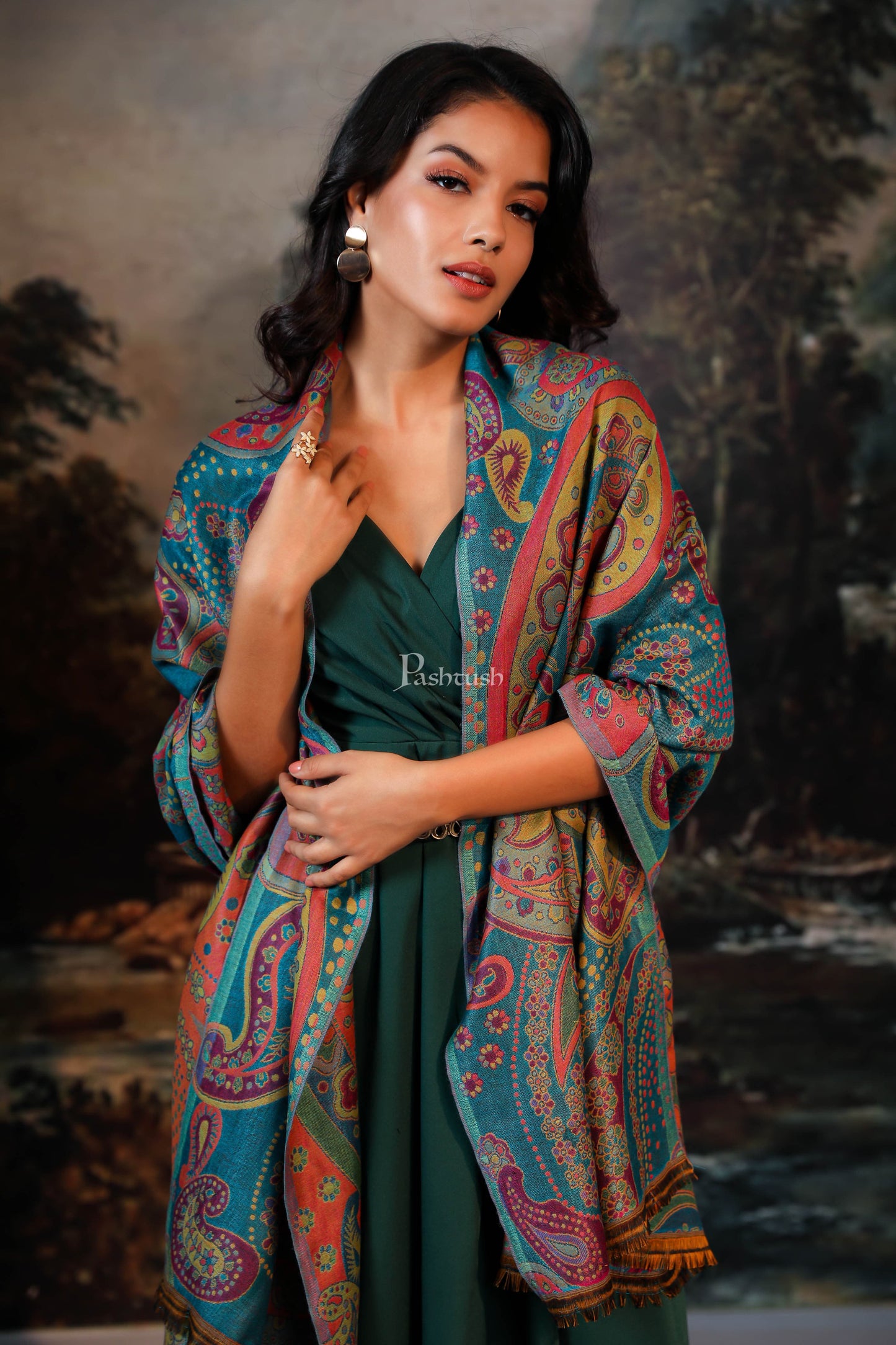 Pashtush India Womens Stoles and Scarves Scarf Pashtush womens Faux Pashmina stole, paisley weave design, Multicolour