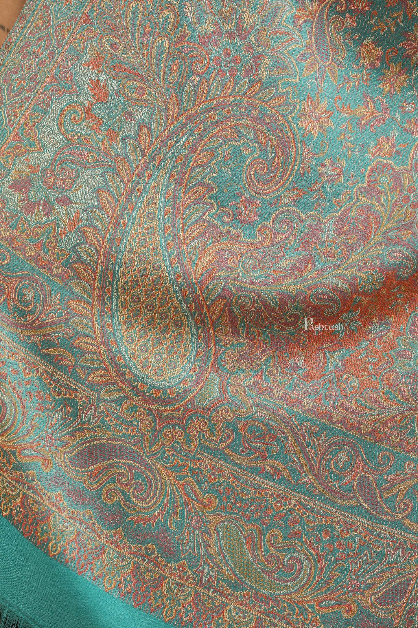 Pashtush India Womens Stoles Pashtush Womens Faux Pashmina Stole, Pasiley Design, Arabic Sea Green