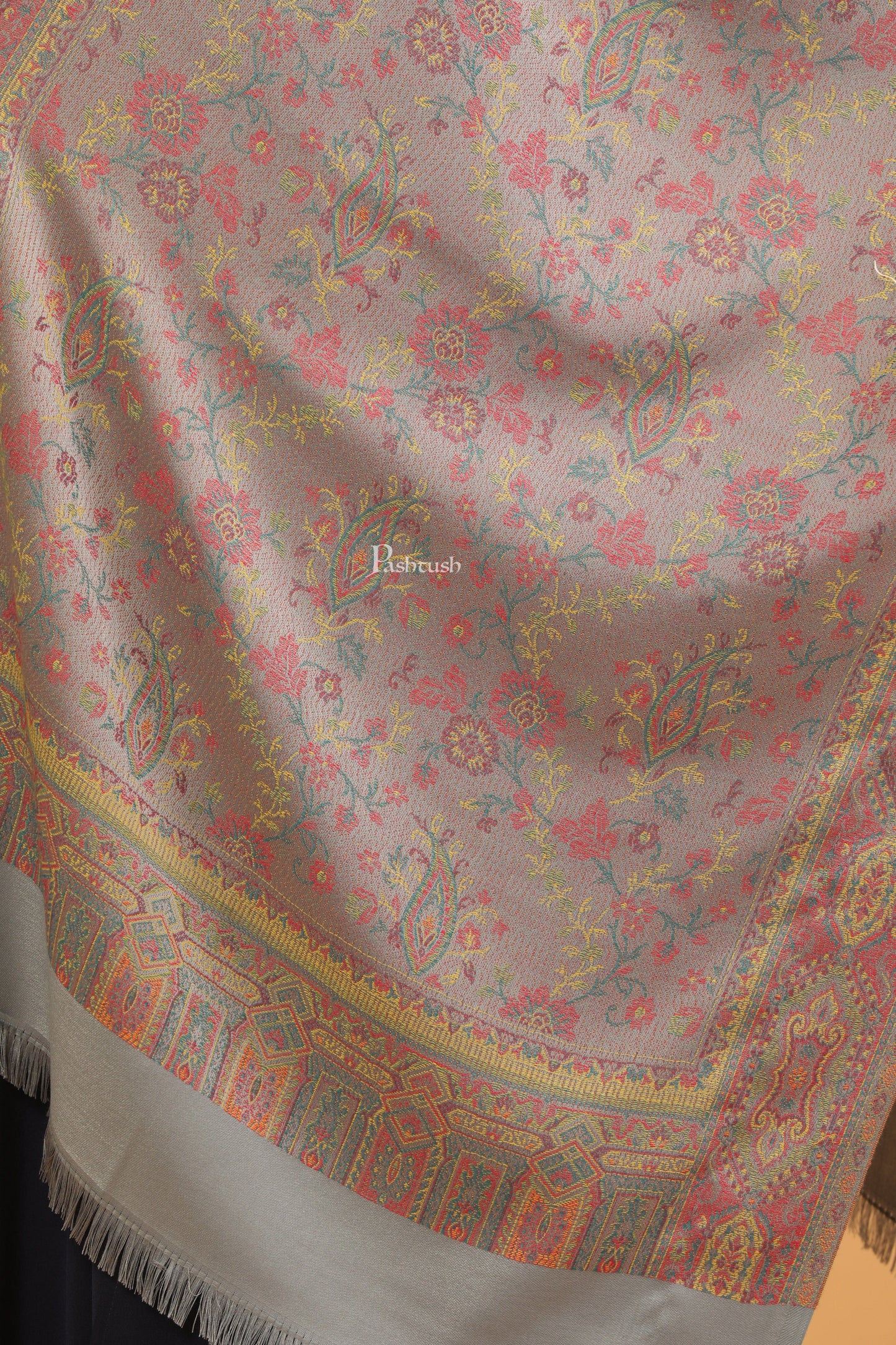 Pashtush India Womens Stoles Pashtush Womens Faux Pashmina Stole, Pasiley Design, Dark Grey