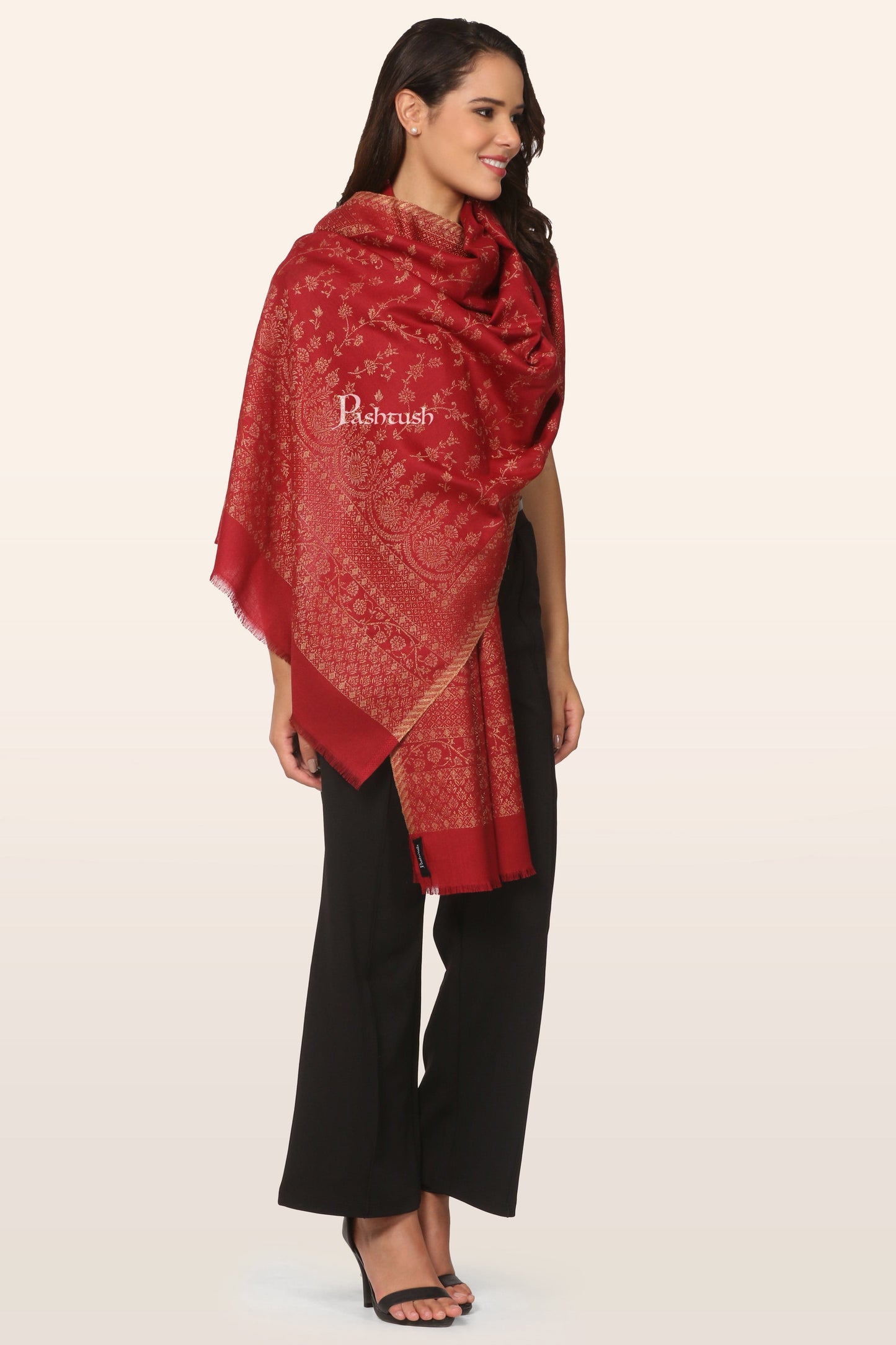 Pashtush India womens scarf and Stoles Pashtush Womens Faux Pashmina Stole, With Zari Design, Maroon