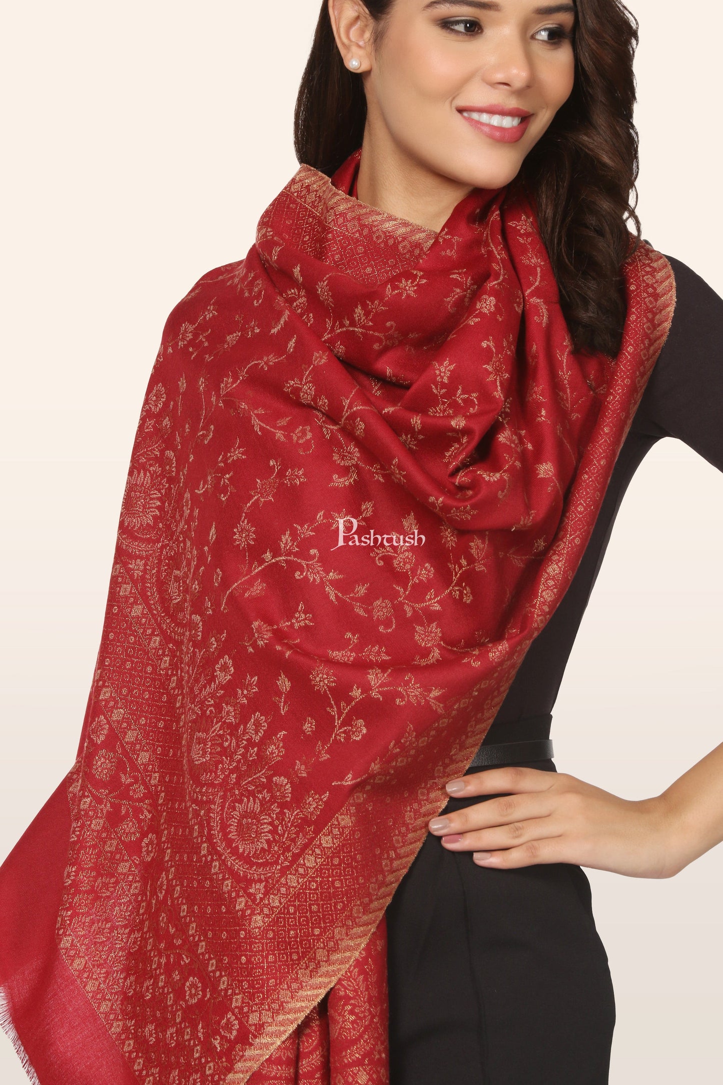 Pashtush India womens scarf and Stoles Pashtush Womens Faux Pashmina Stole, With Zari Design, Maroon