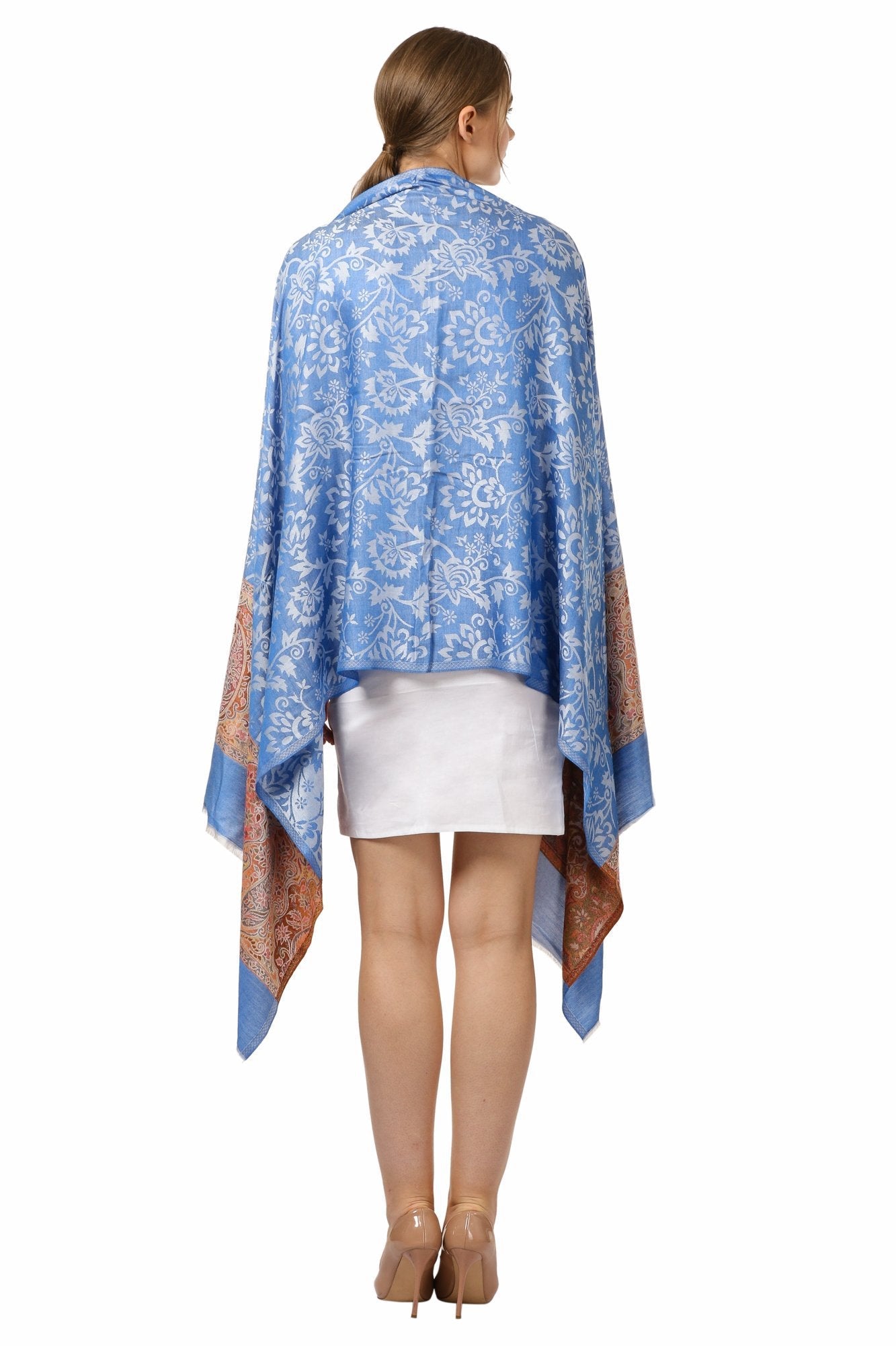 Pashtush Womens Fine Bamboo Jacquard Scarf, Reversible, Blue - Azure