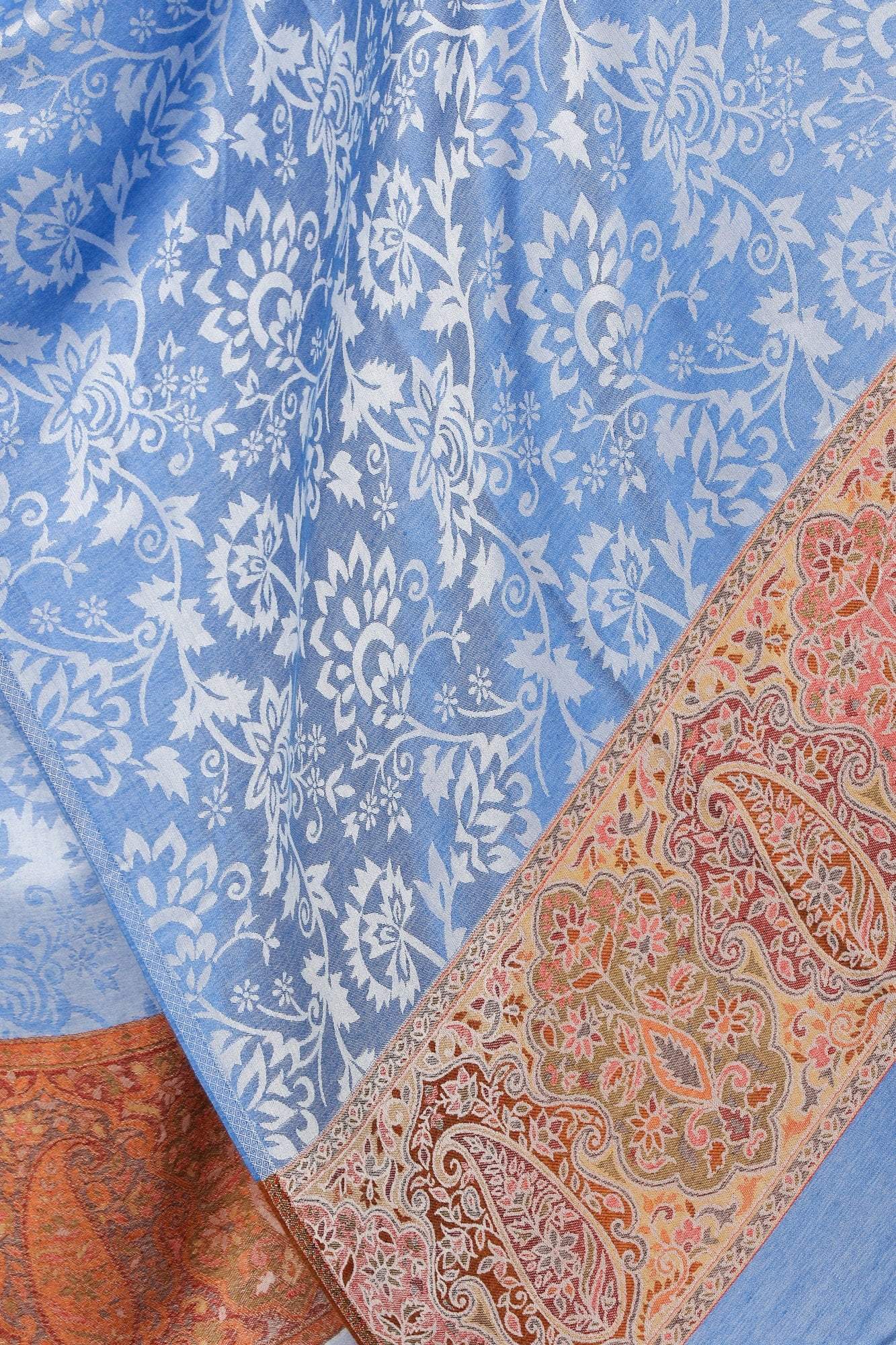 Pashtush Womens Fine Bamboo Jacquard Scarf, Reversible, Blue - Azure
