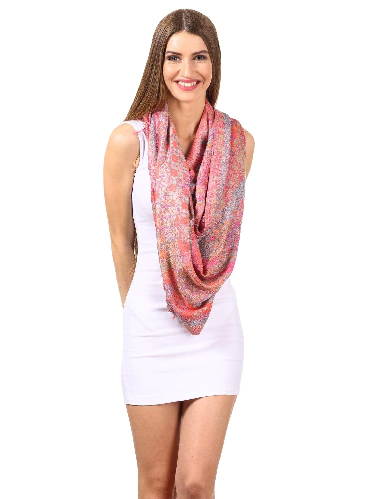 Pashtush Womens Fine Bamboo Jacquard Scarf, Reversible, Multicoloured - Baby Pink