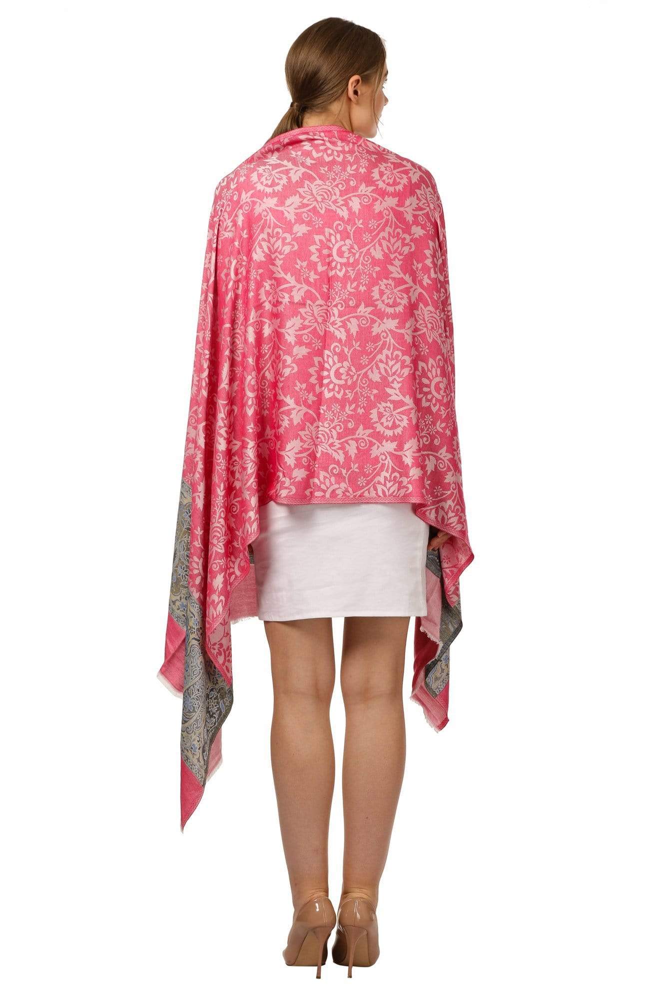 Pashtush India 70x200 Pashtush Womens Fine Bamboo Jacquard Scarf, Reversible, Multicoloured - Flamingo Pink