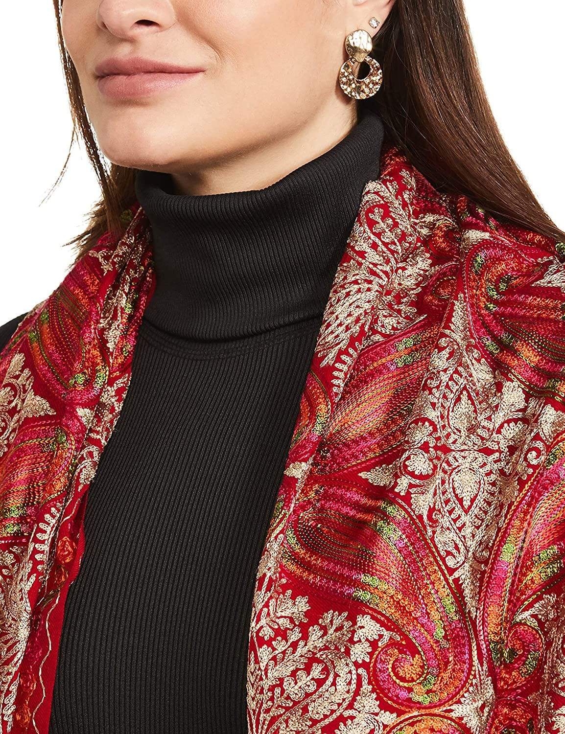 Pashtush India 70x200 Pashtush Womens Fine Count, Silky Thread Nalki Embroidery Stole, Crimson