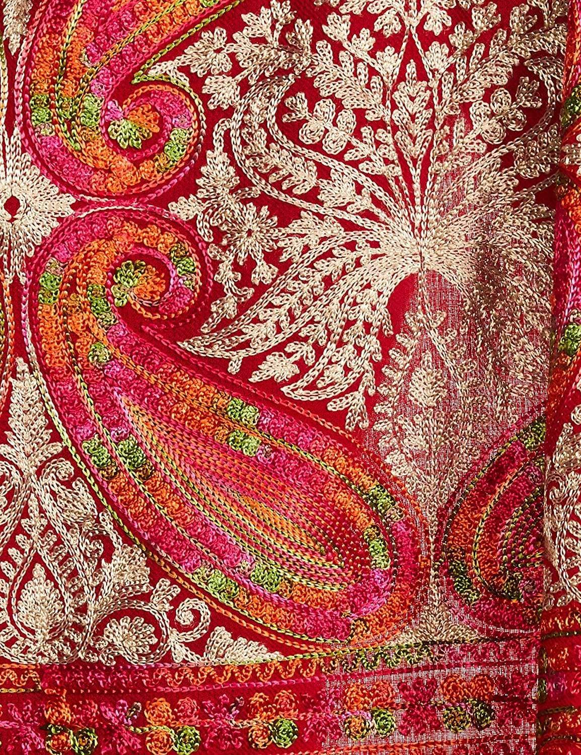 Pashtush India 70x200 Pashtush Womens Fine Count, Silky Thread Nalki Embroidery Stole, Crimson
