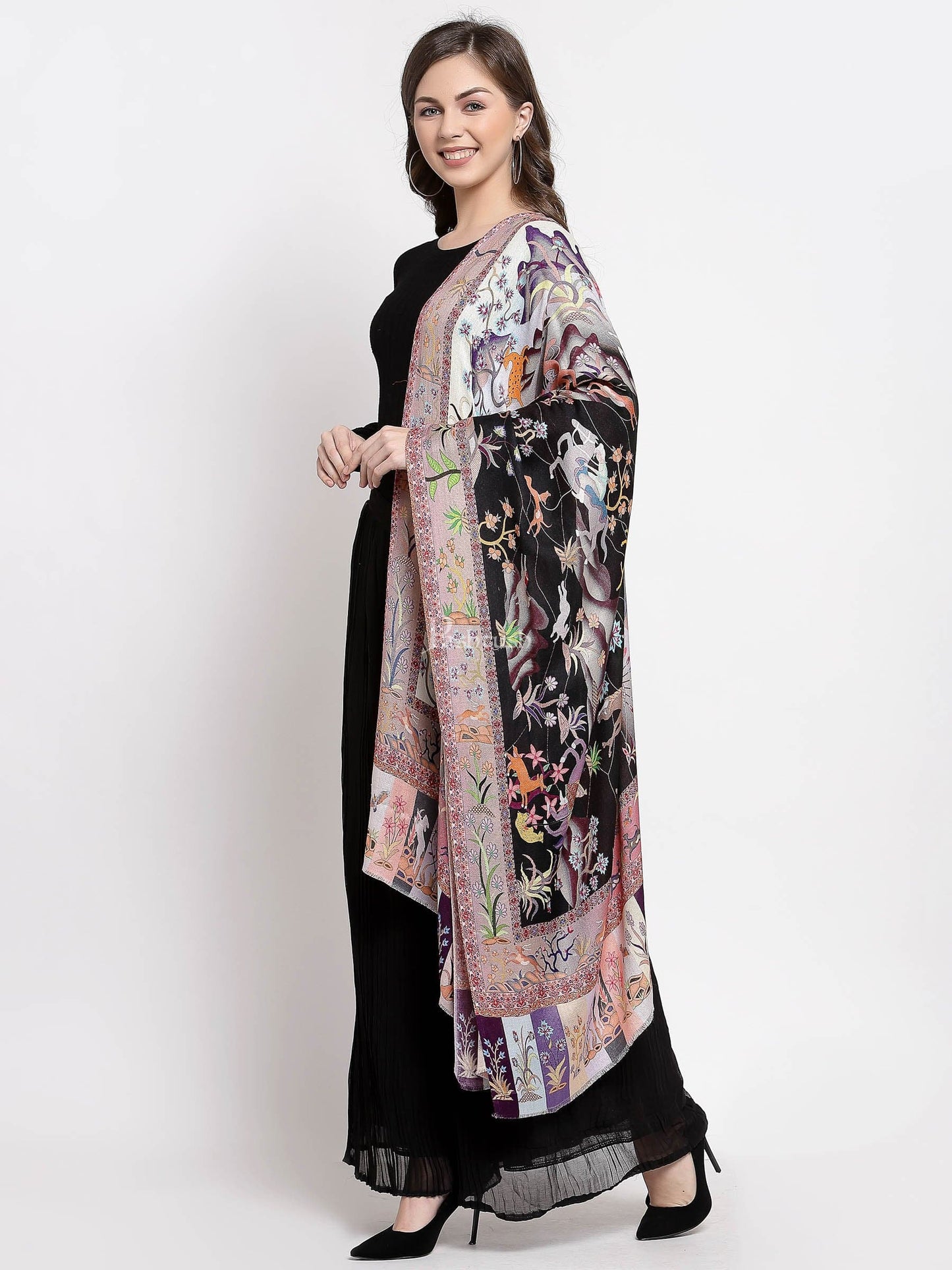 Pashtush India Womens Stoles and Scarves Scarf Pashtush Womens Fine Soft Bamboo Stole, Shikaardar Print Design