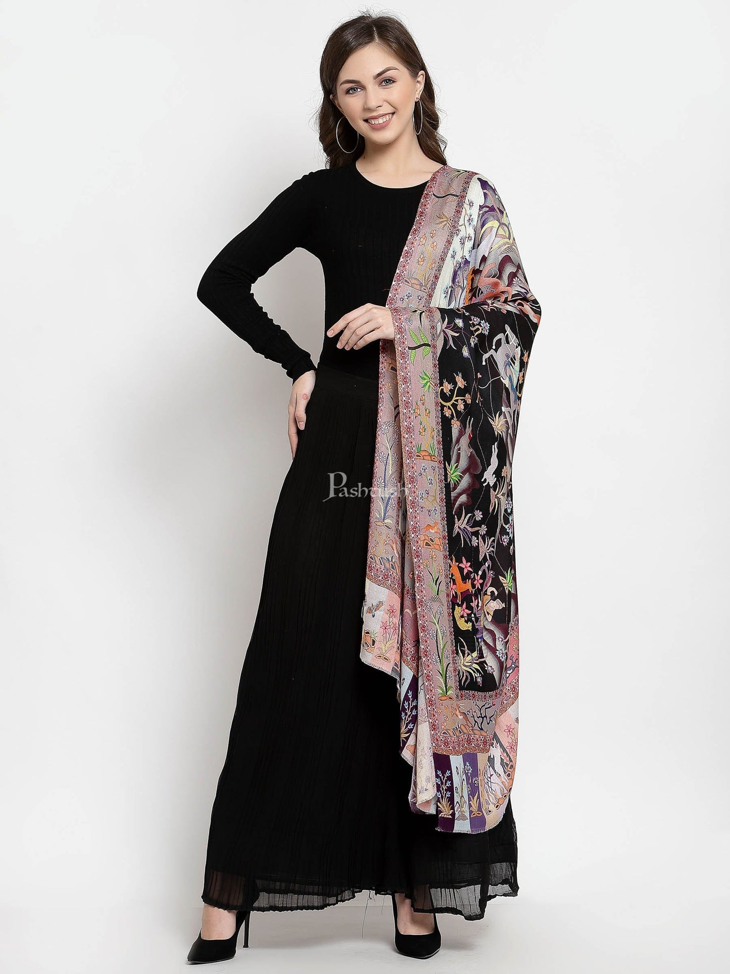 Pashtush India Womens Stoles and Scarves Scarf Pashtush Womens Fine Soft Bamboo Stole, Shikaardar Print Design