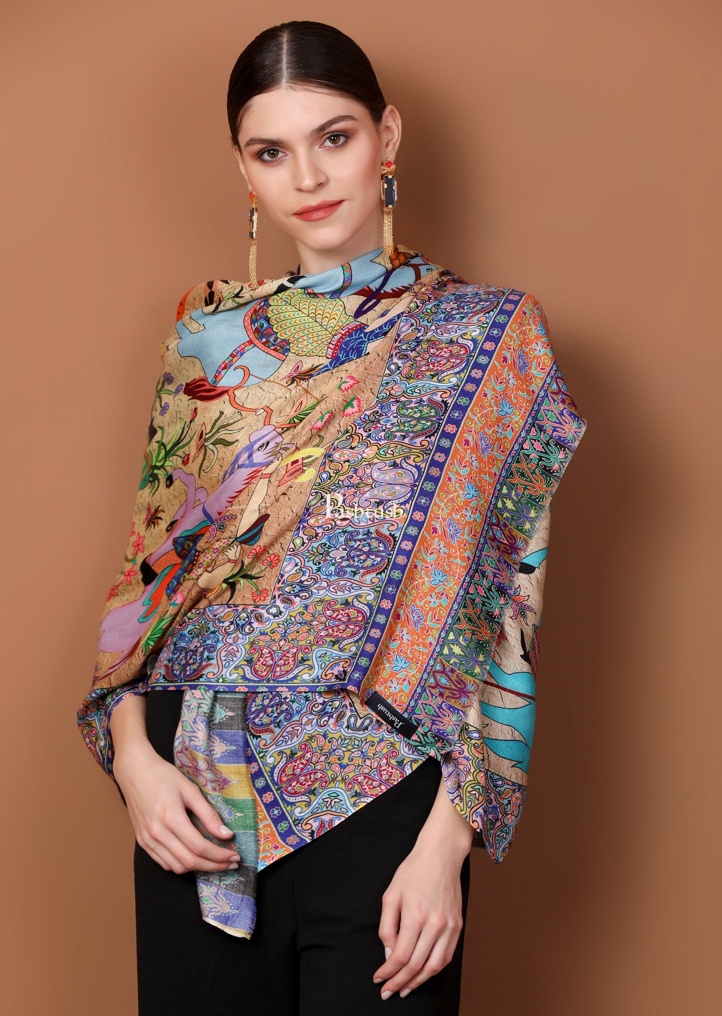 Pashtush India Womens Stoles and Scarves Scarf Pashtush Womens Fine Soft Bamboo Stole, Shikaardar Print Design