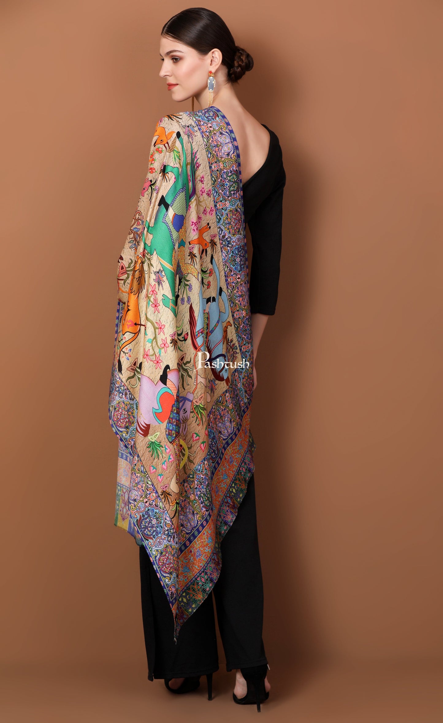 Pashtush India Womens Stoles and Scarves Scarf Pashtush Womens Fine Soft Bamboo Stole, Shikaardar Print Design