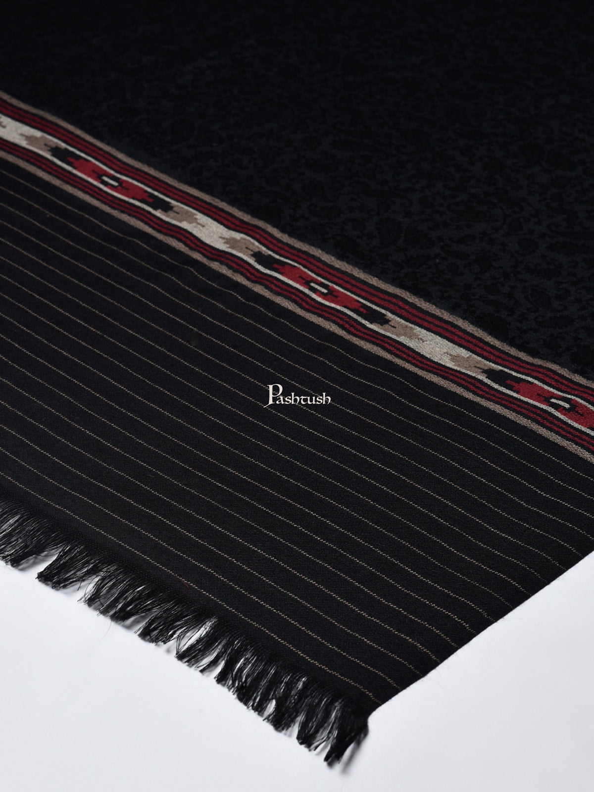 Pashtush India Womens Shawls Pashtush Womens Fine Wool Aztec Weave Shawl, Soft And Warm, Black