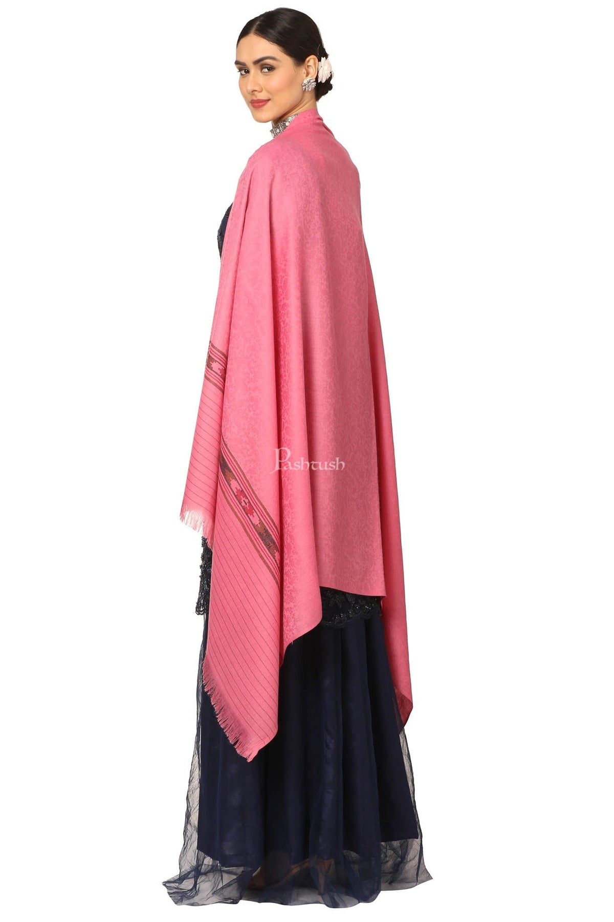 Pashtush India Womens Shawls Pashtush Womens Fine Wool Aztec Weave Shawl, Soft And Warm, Pink