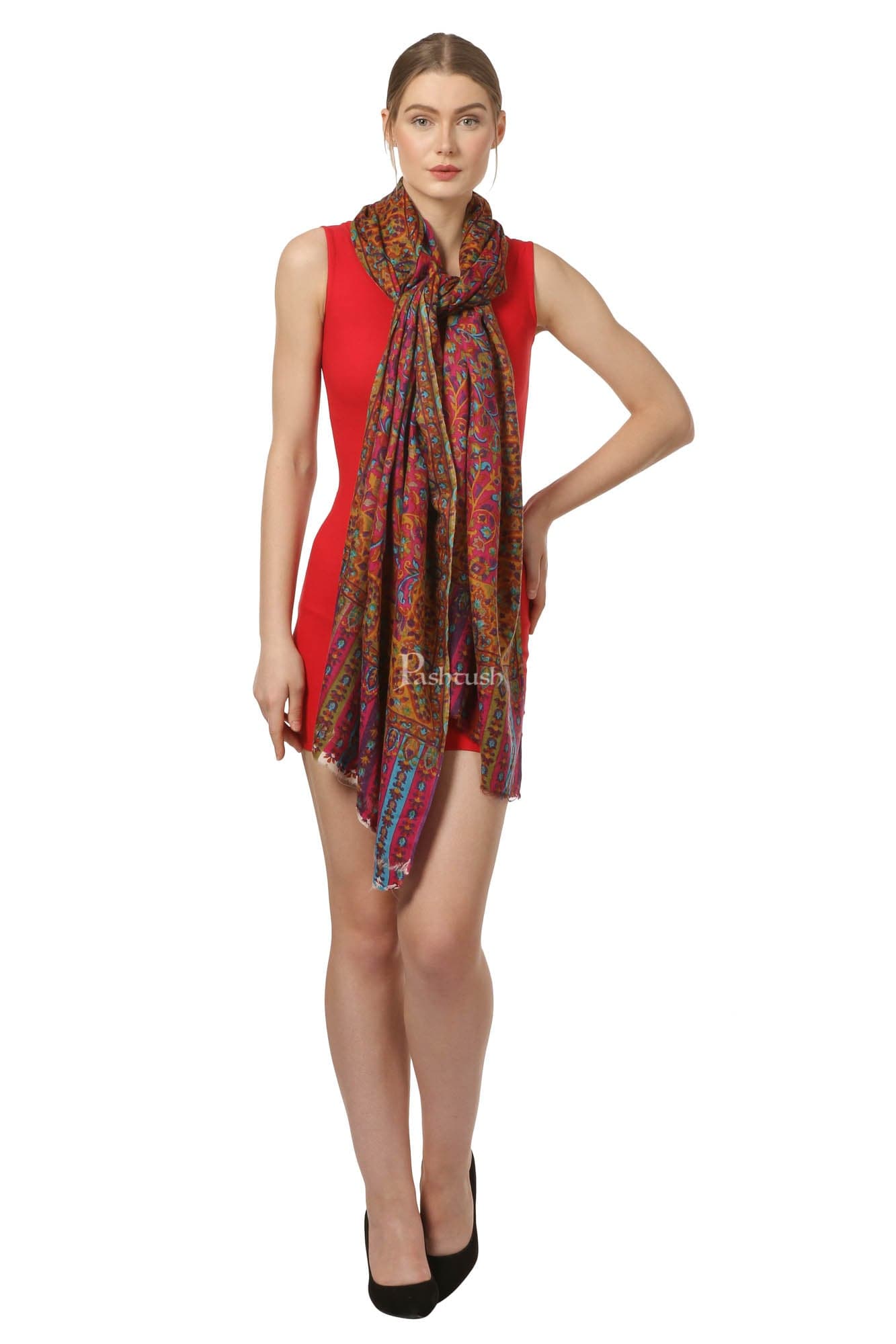 Pashtush India Womens Shawls Pashtush Womens Fine Wool Blended Printed Stole Scarf