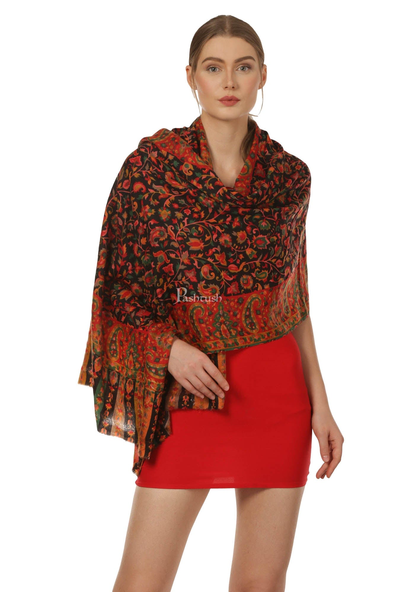 Pashtush India Womens Shawls Pashtush Womens Fine Wool Blended Printed Stole Scarf