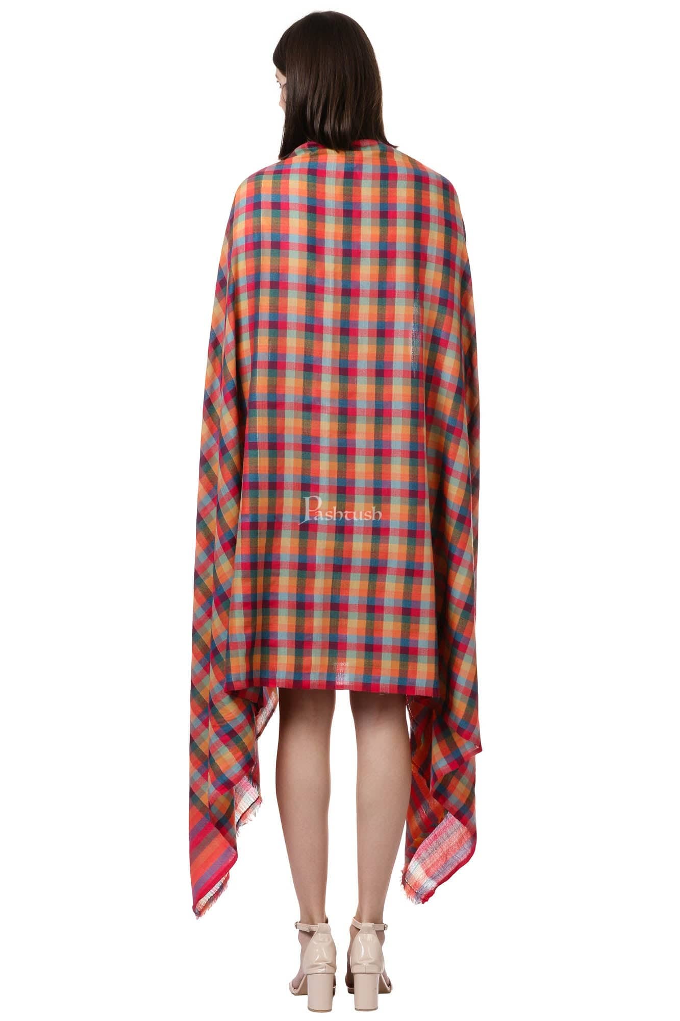 Pashtush India Womens Shawls Pashtush Womens Fine Wool Checkered Shawl, Multicoloured