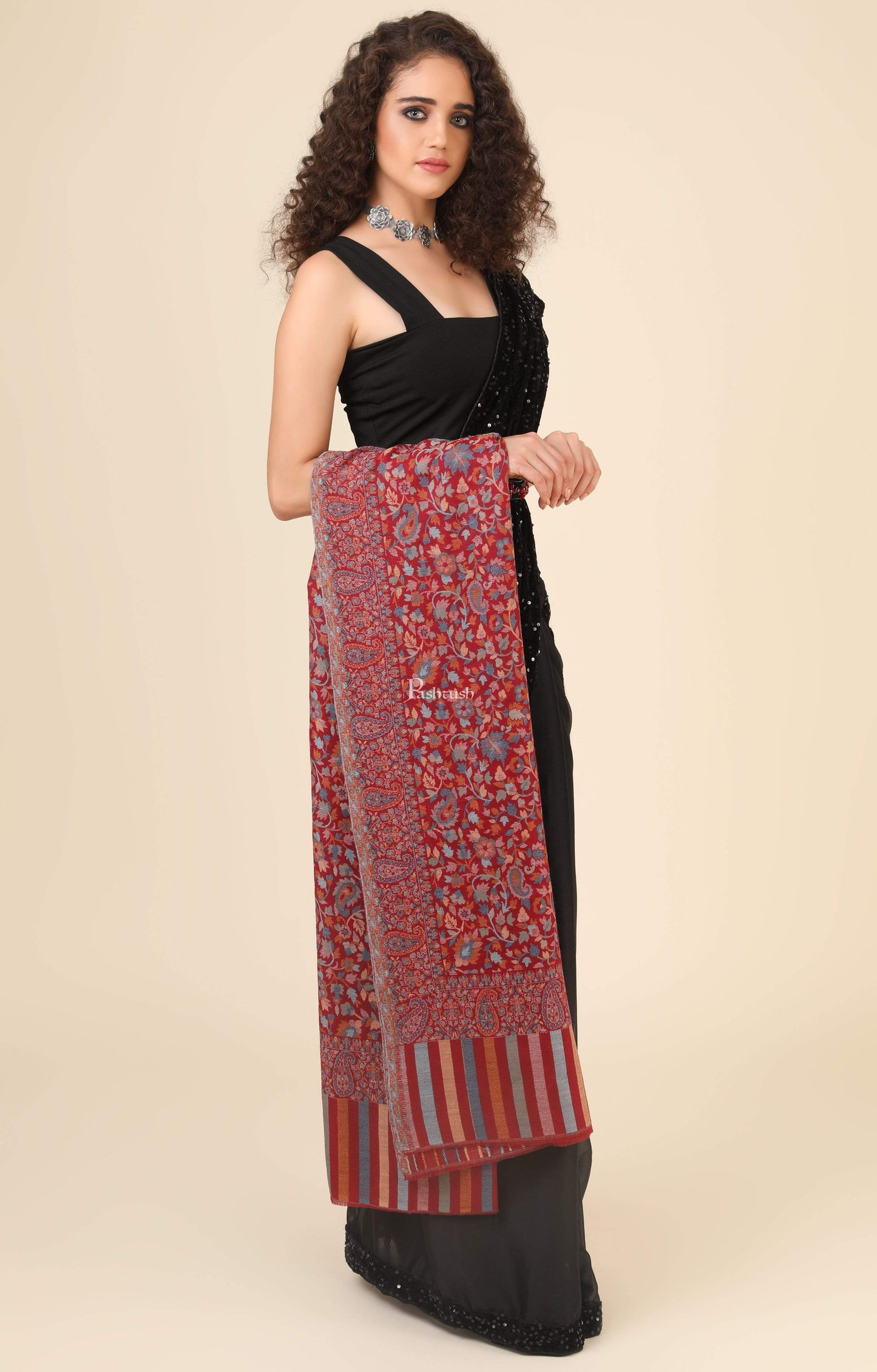 Pashtush India 100x200 Pashtush Womens Fine Wool Ethnic Weave Shawl, Soft and Warm