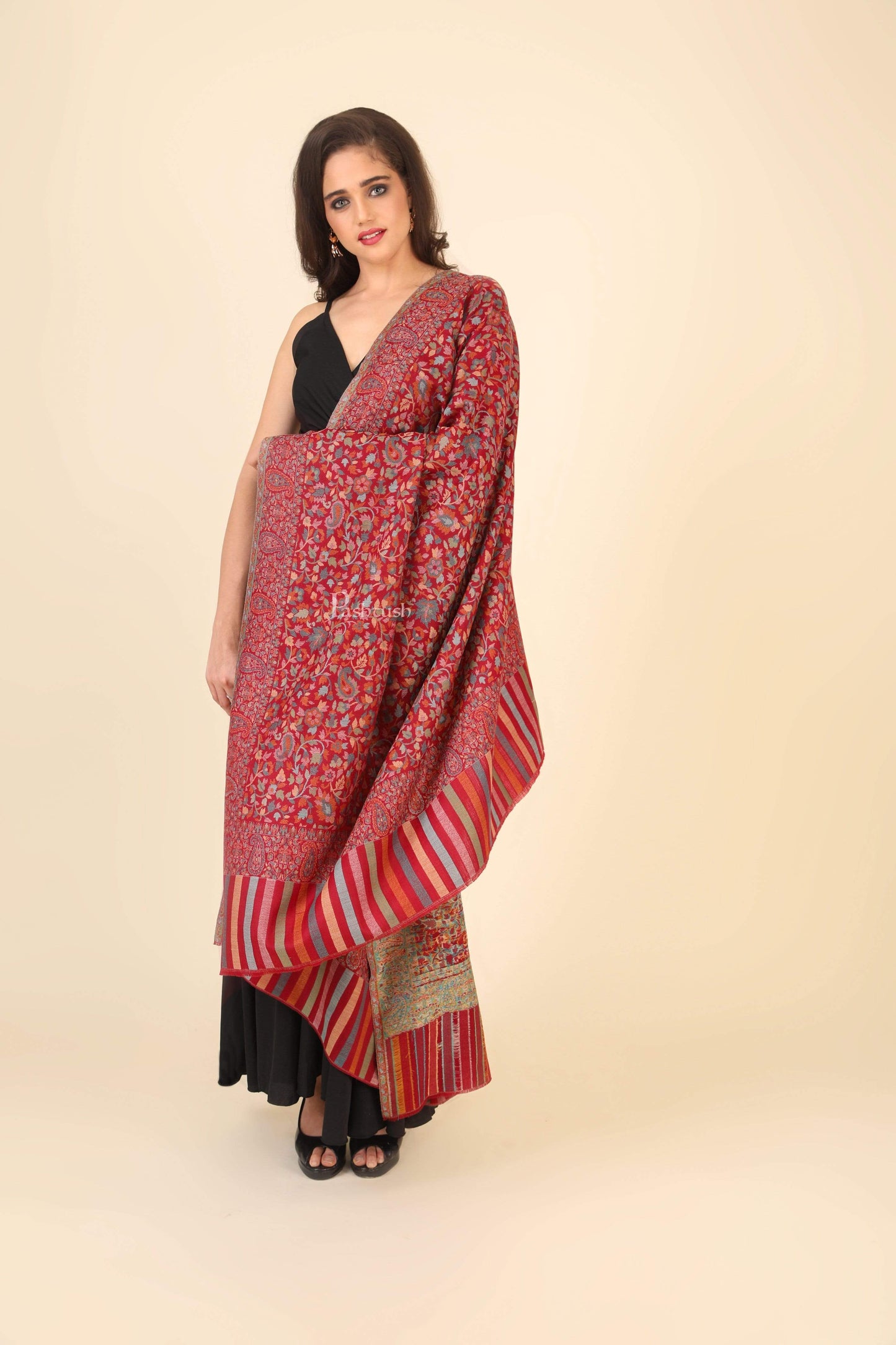 Pashtush India 100x200 Pashtush Womens Fine Wool Ethnic Weave Shawl, Soft and Warm