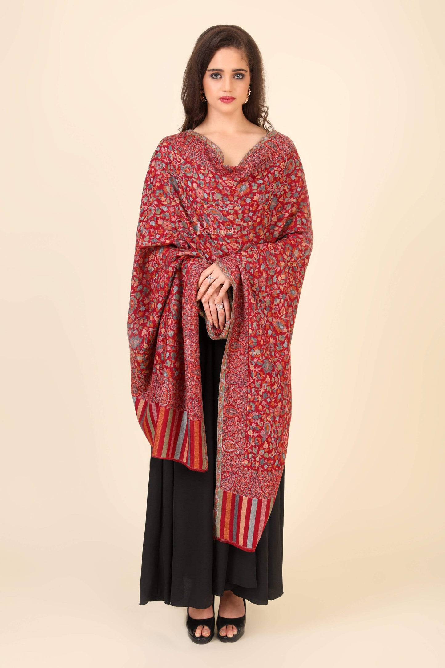 Pashtush India 100x200 Pashtush Womens Fine Wool Ethnic Weave Shawl, Soft and Warm