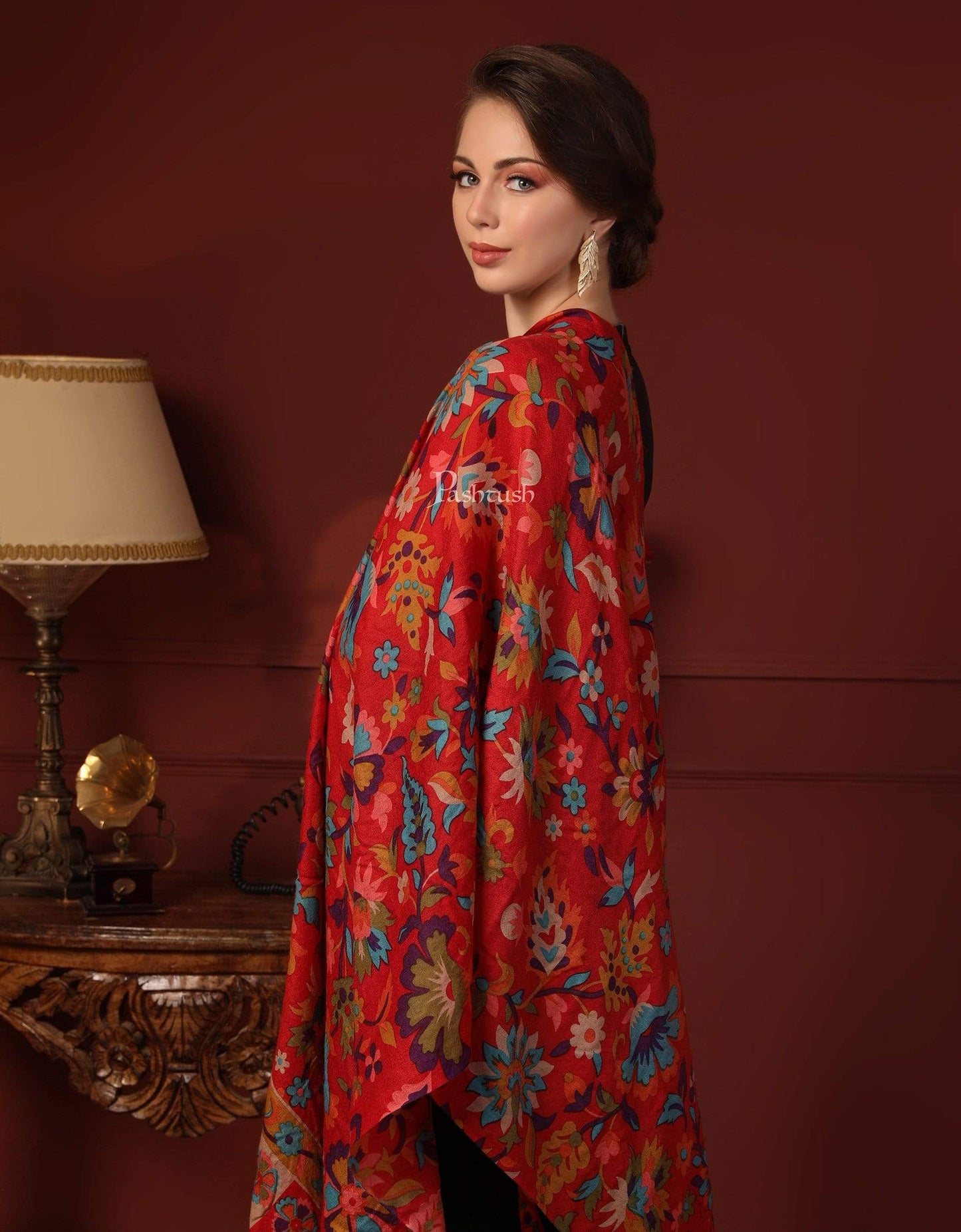 Pashtush India 70x200 Pashtush Womens Fine Wool Hand Printed Stole, Multicoloured