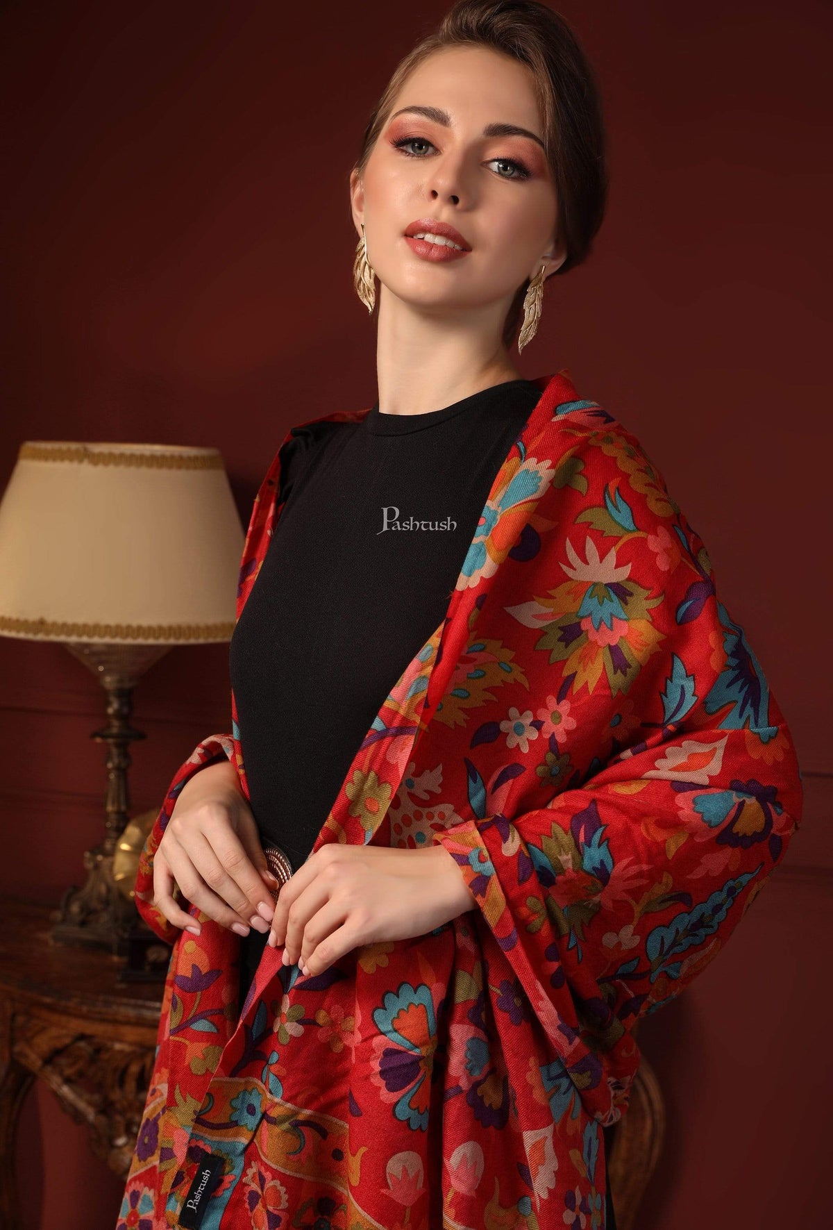 Pashtush India 70x200 Pashtush Womens Fine Wool Hand Printed Stole, Multicoloured
