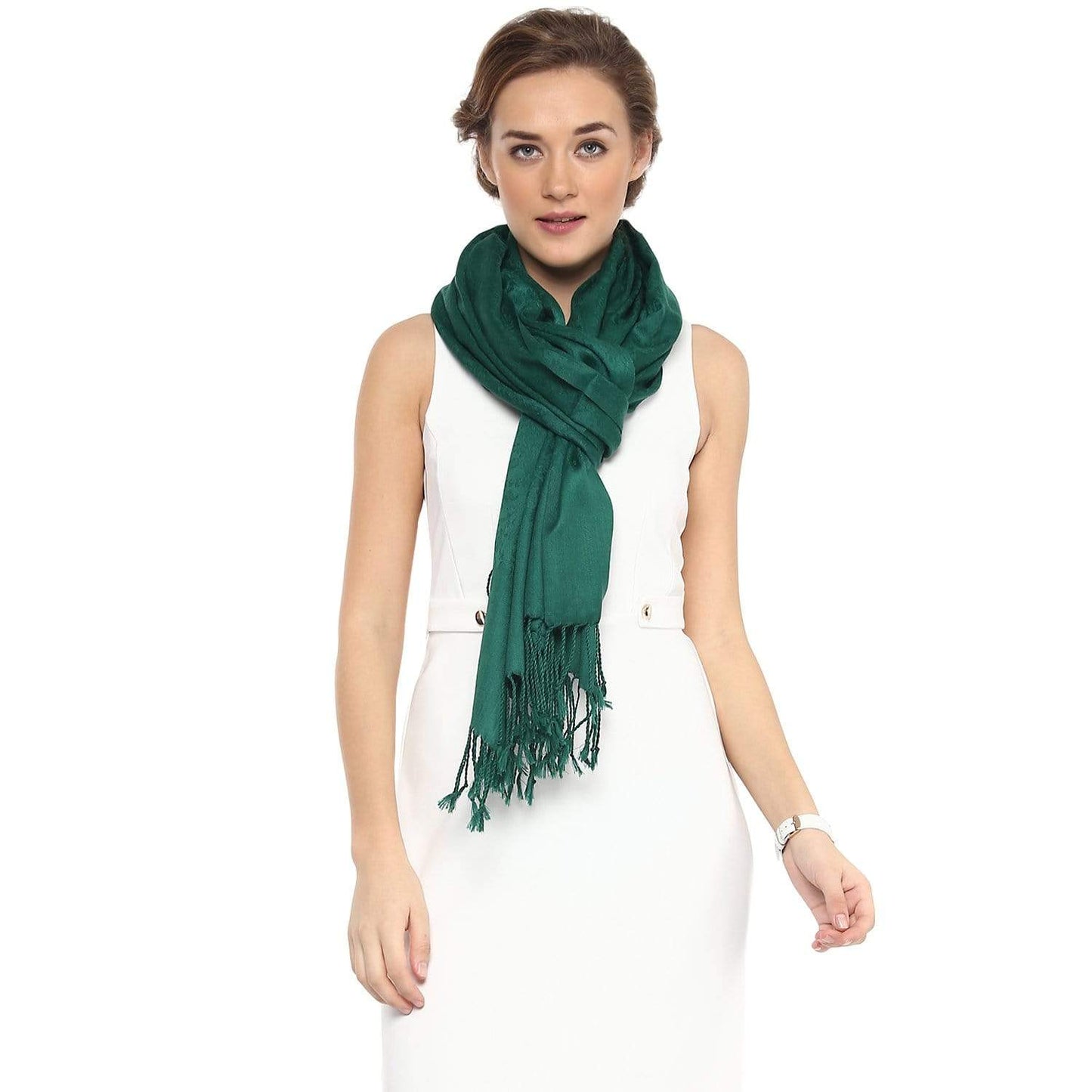 Pashtush India 70x200 Pashtush Womens Fine Wool Jacquard Muffler - Bottle Green