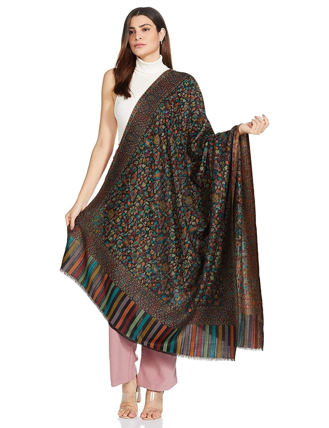 Pashtush India 100x200 Pashtush Womens Fine Wool Kaani Weave Shawl, Soft and Warm